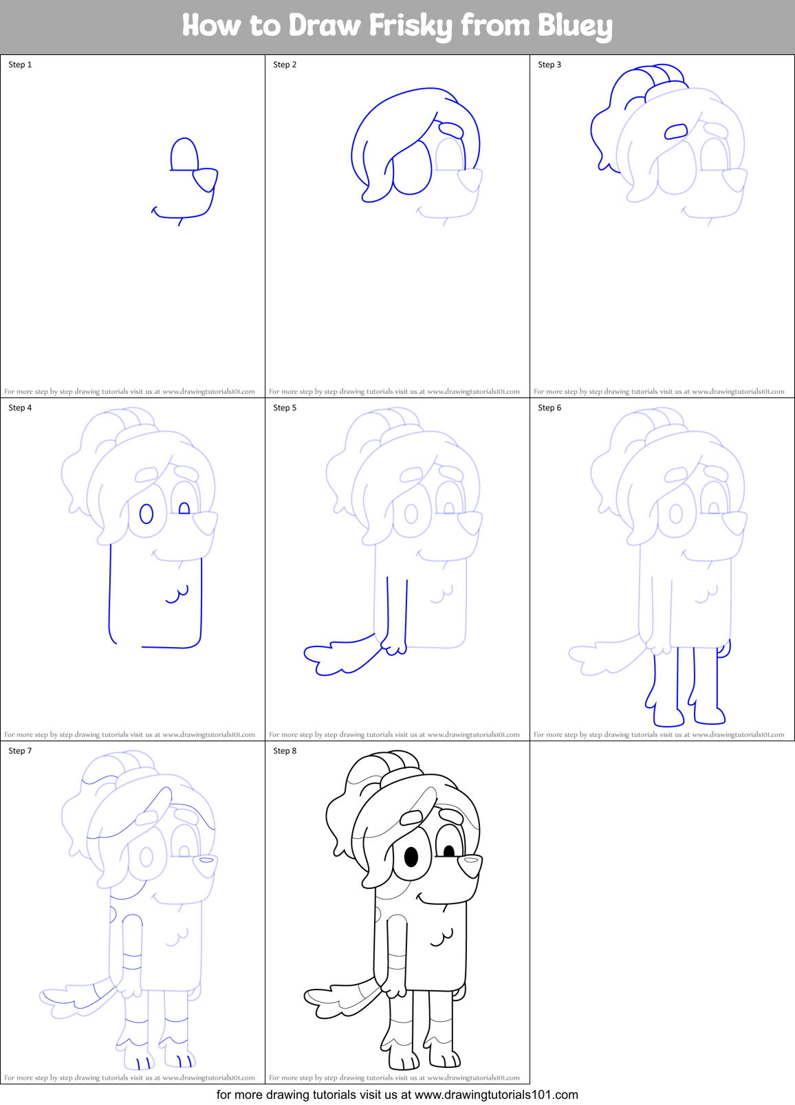 How to Draw Frisky from Bluey Printable Step by Step