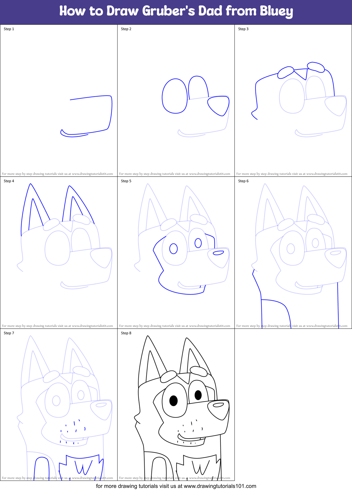 How to Draw Gruber's Dad from Bluey Printable Step by Step