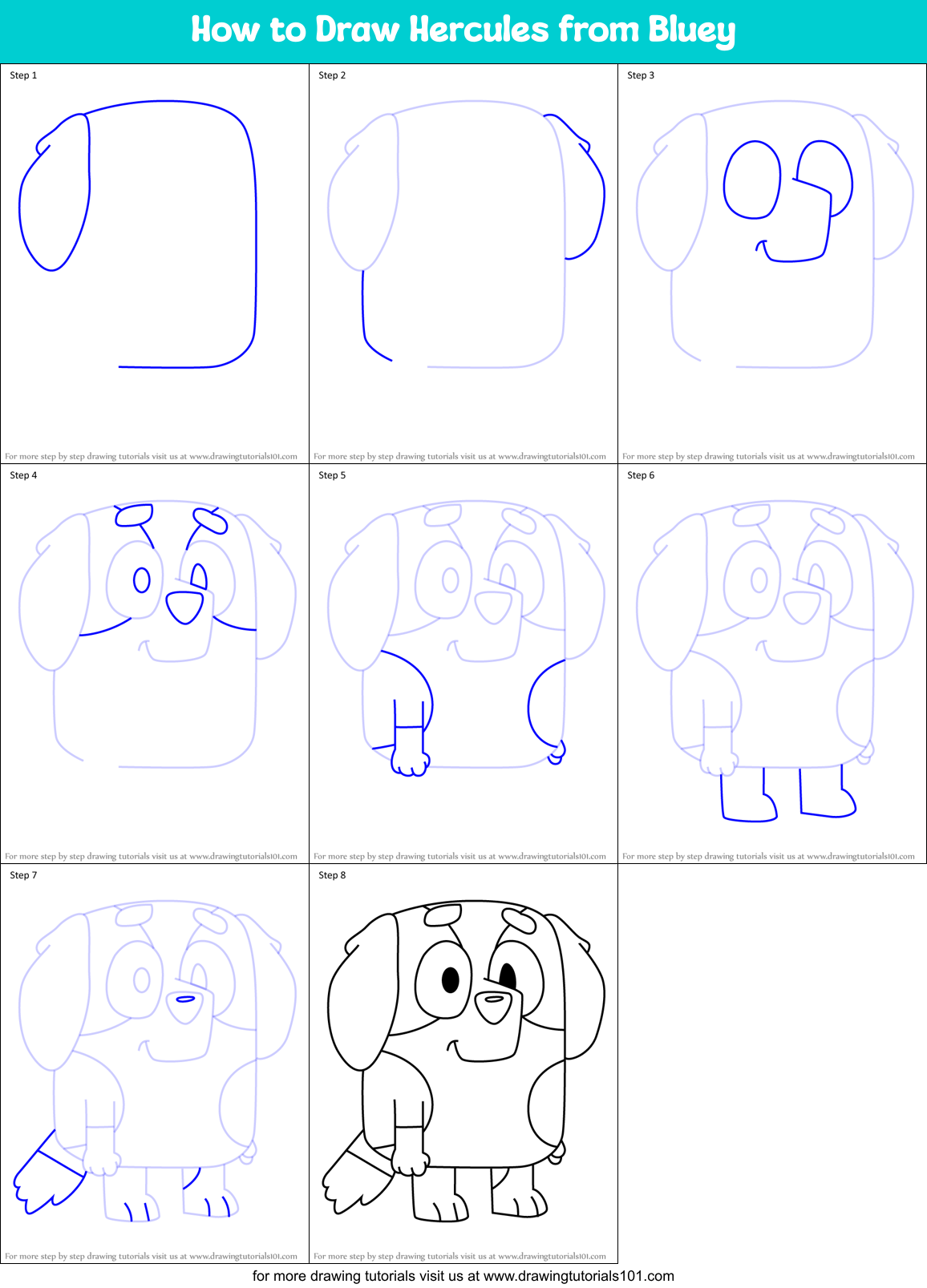 How to Draw Hercules from Bluey Printable Step by Step