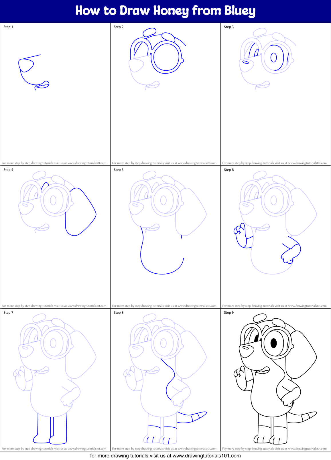 How to Draw Honey from Bluey Printable Step by Step