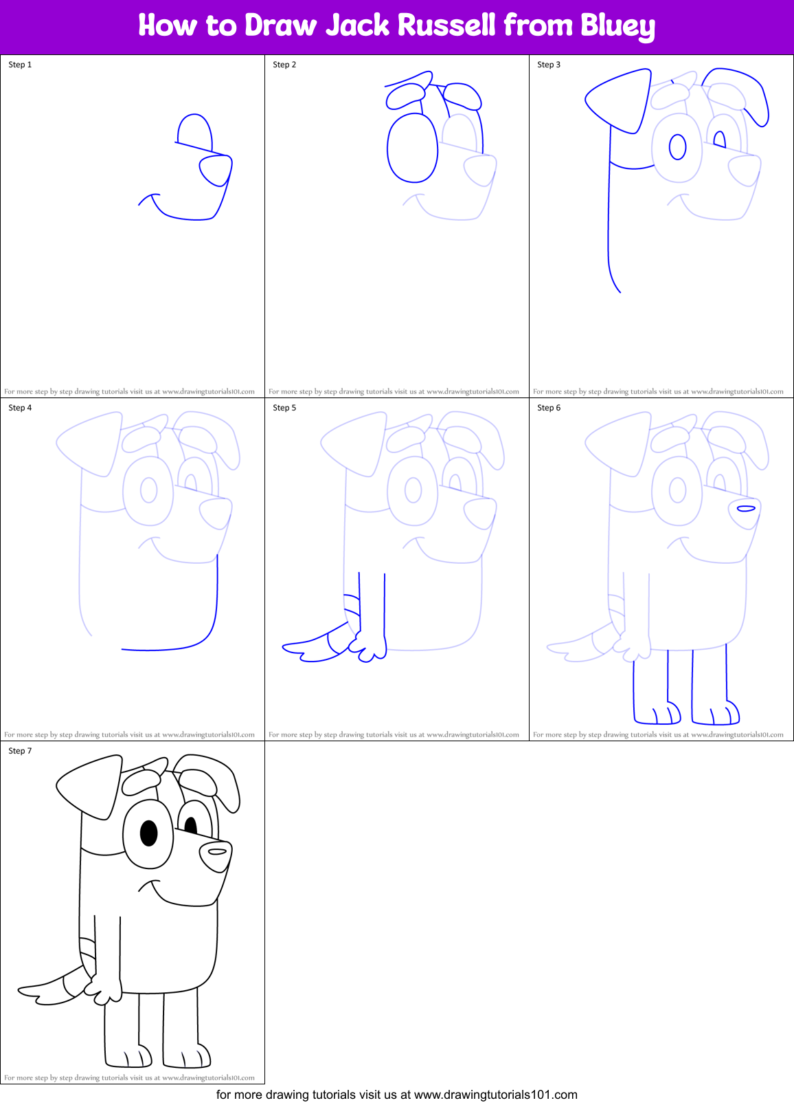 How to Draw Jack Russell from Bluey Printable Step by Step