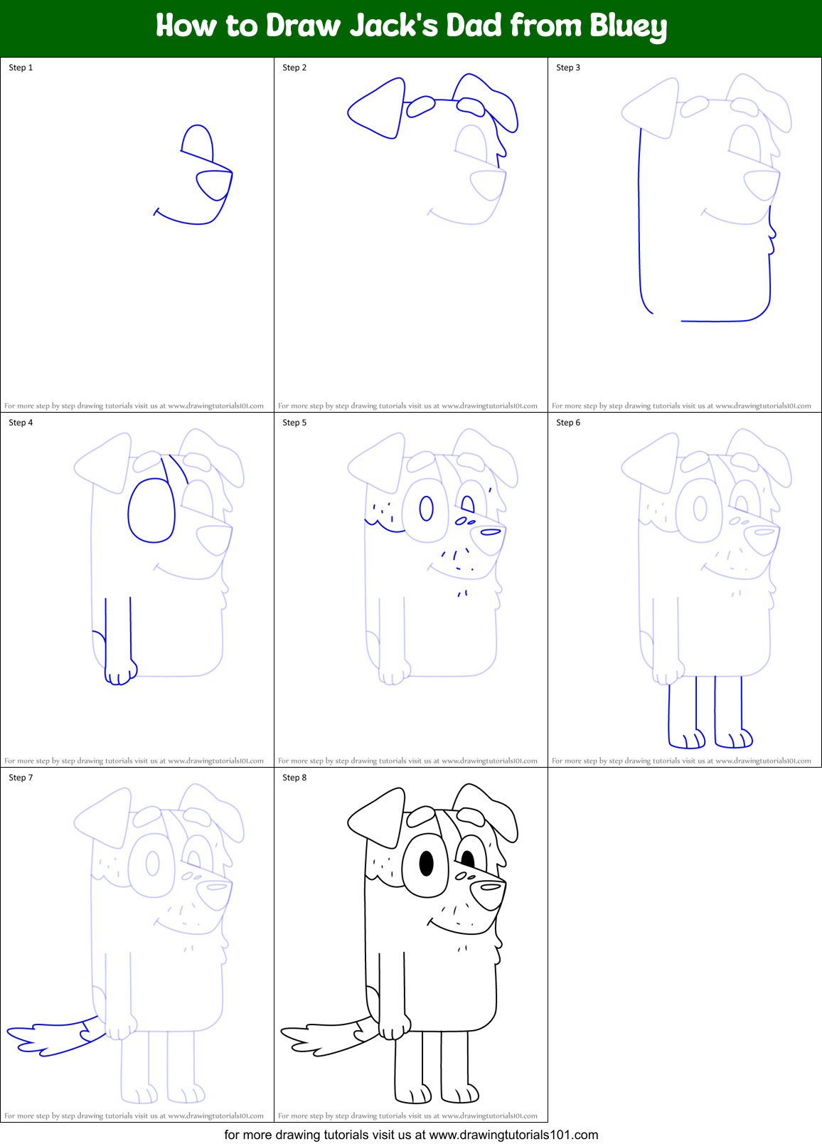 How to Draw Jack's Dad from Bluey Printable Step by Step
