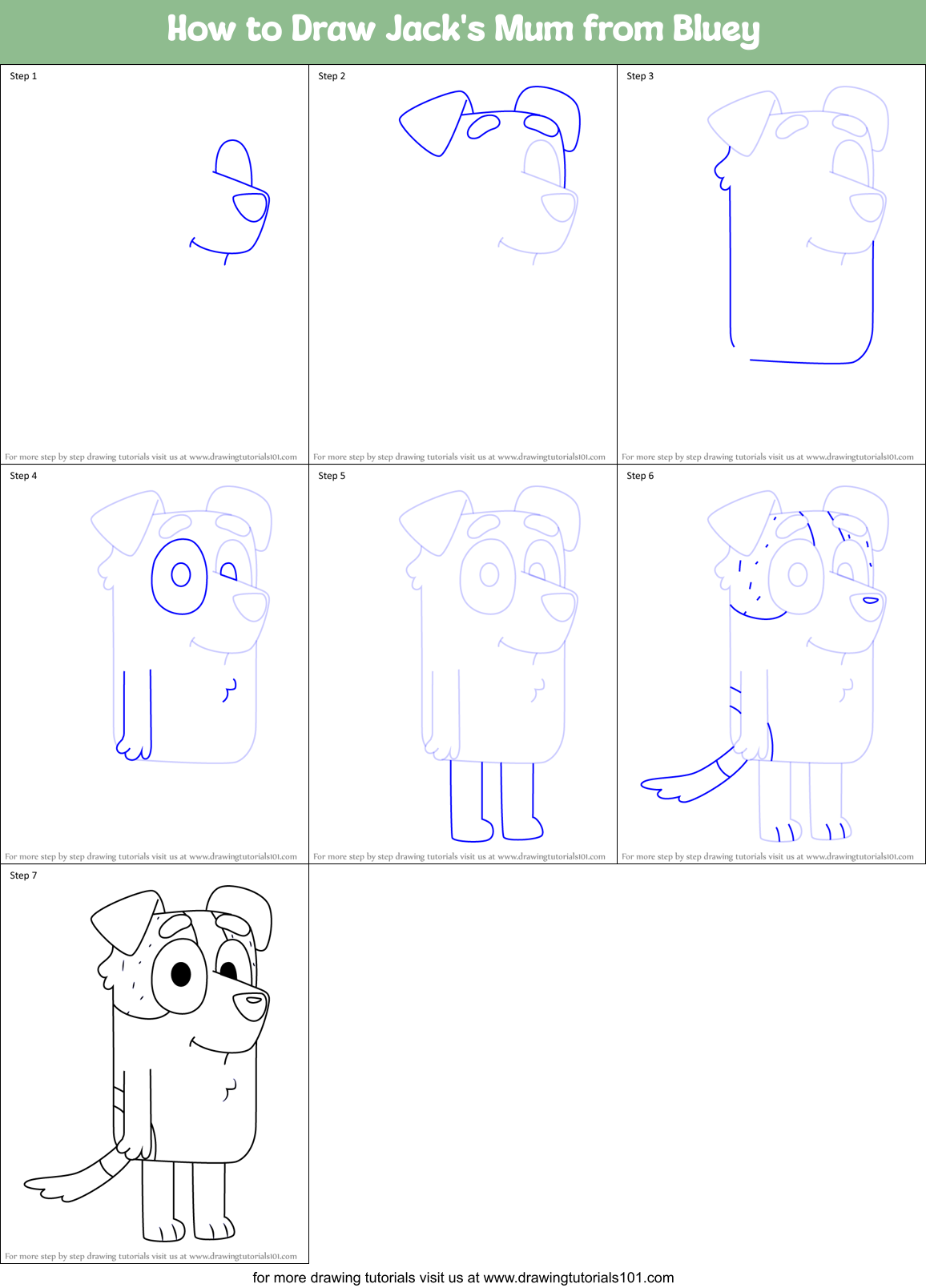 How to Draw Jack's Mum from Bluey Printable Step by Step