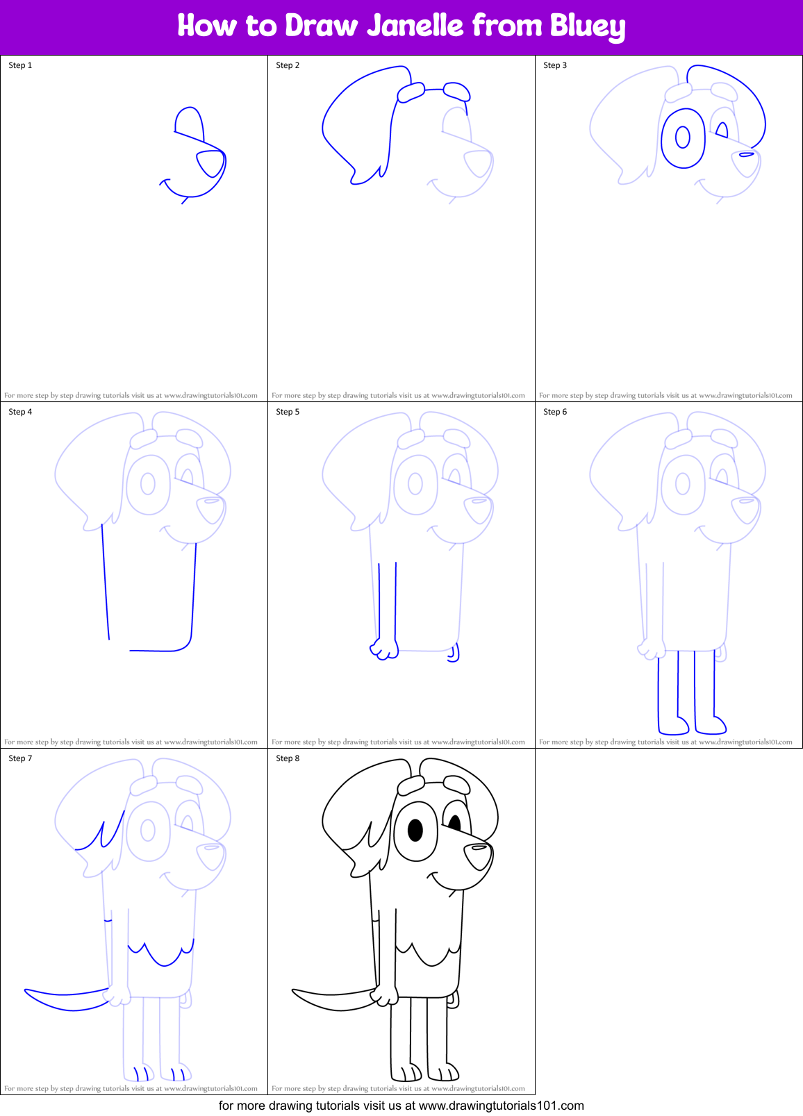 How to Draw Janelle from Bluey Printable Step by Step
