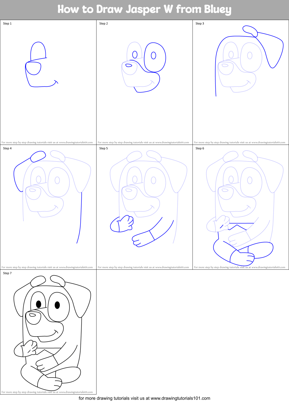 How to Draw Jasper W from Bluey Printable Step by Step