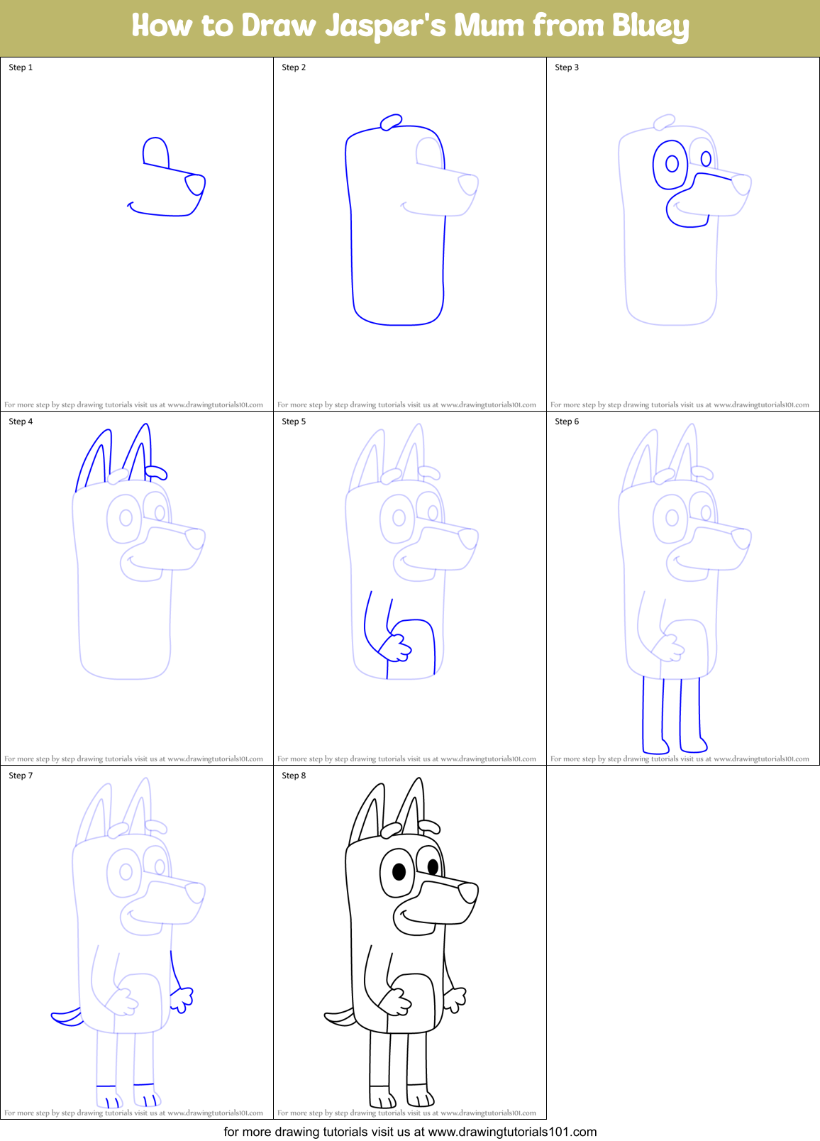 How to Draw Jasper's Mum from Bluey Printable Step by Step