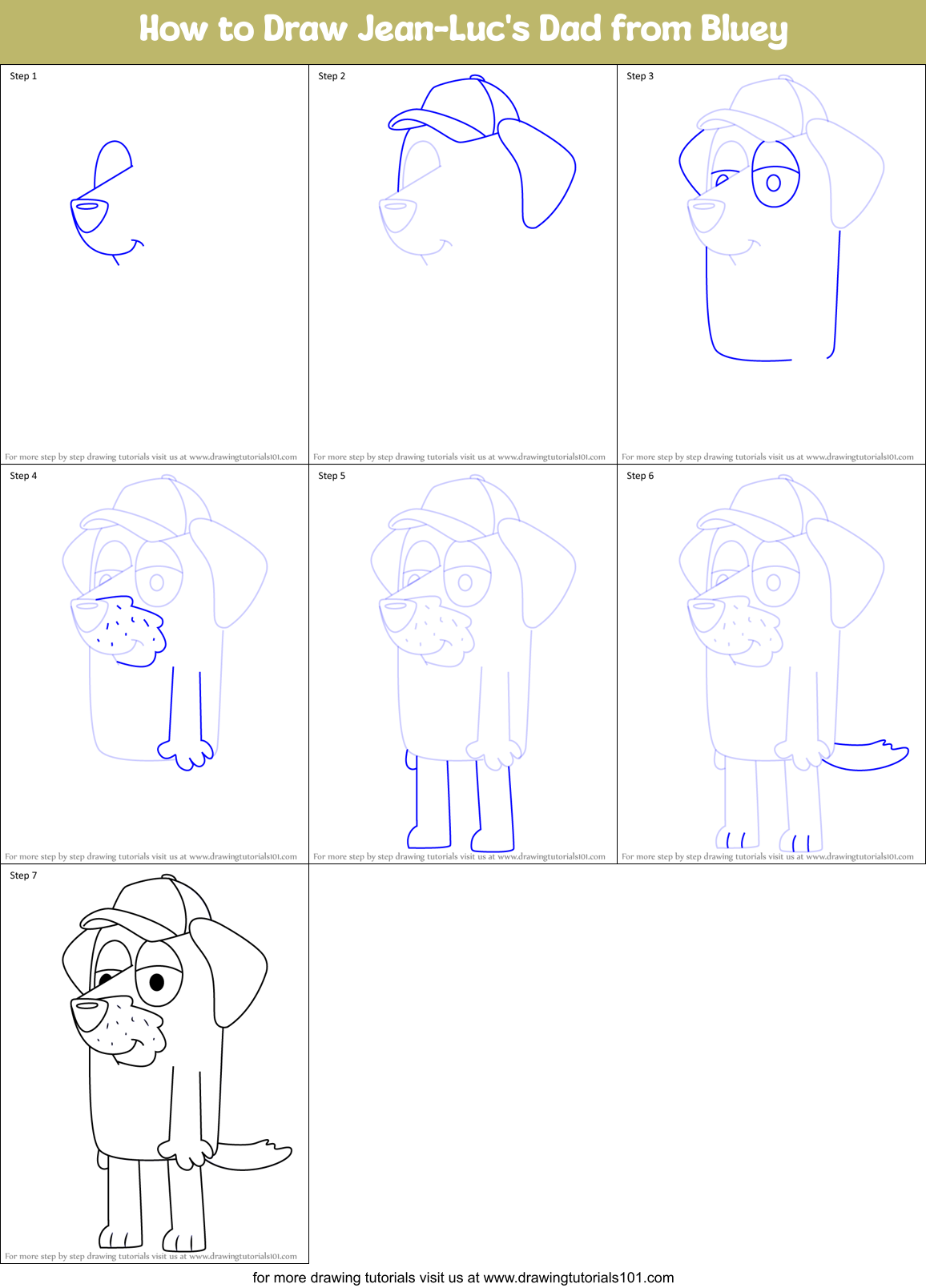 How to Draw Jean-Luc's Dad from Bluey Printable Step by Step