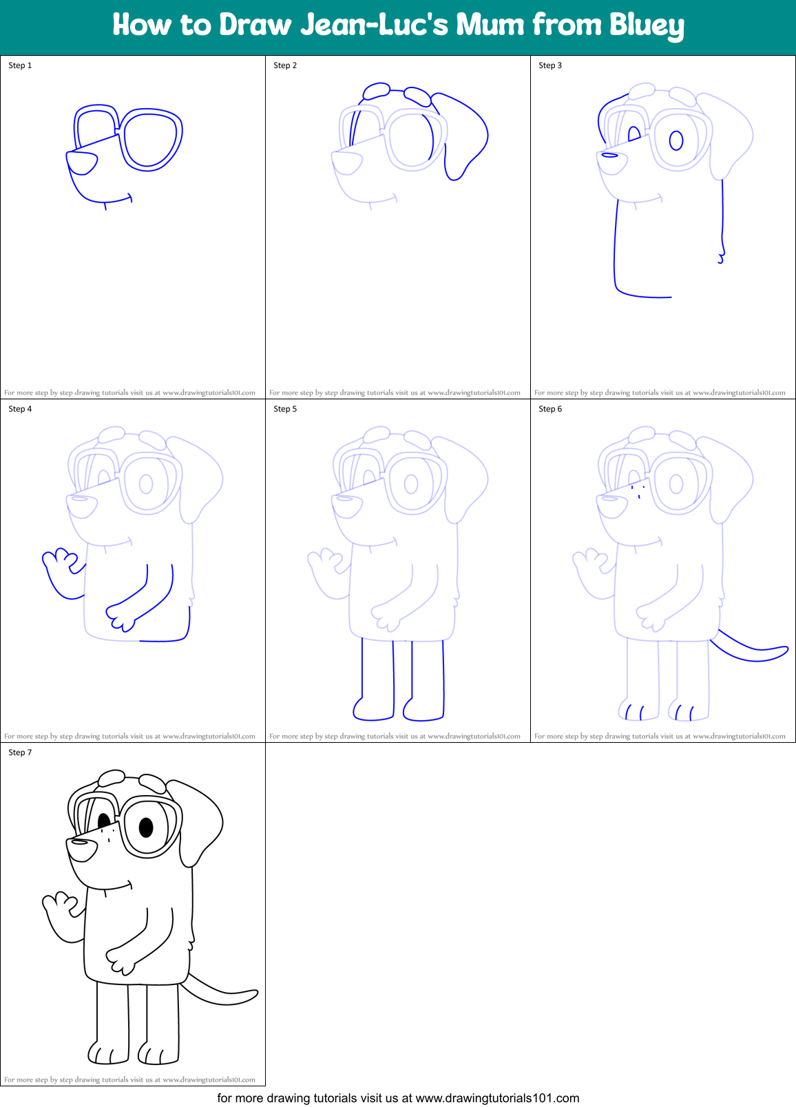 How to Draw Jean-Luc's Mum from Bluey Printable Step by Step