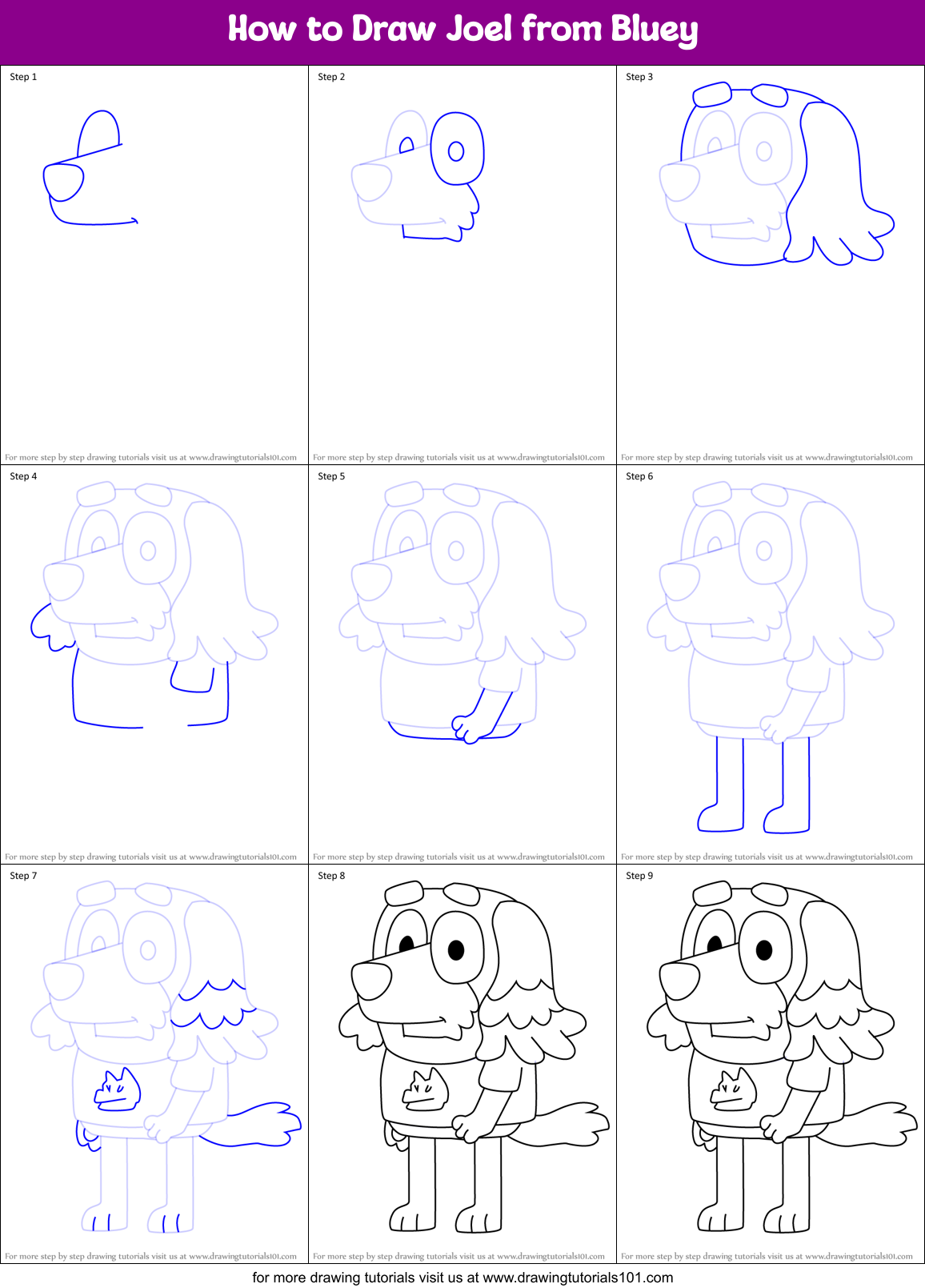 How to Draw Joel from Bluey Printable Step by Step