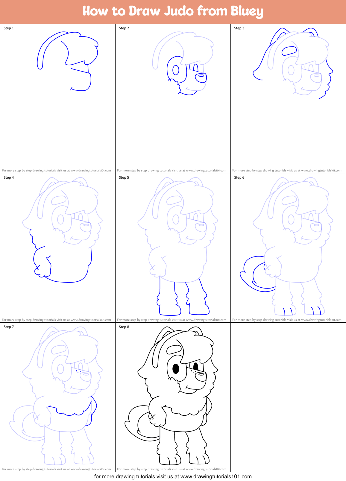 How to Draw Judo from Bluey Printable Step by Step