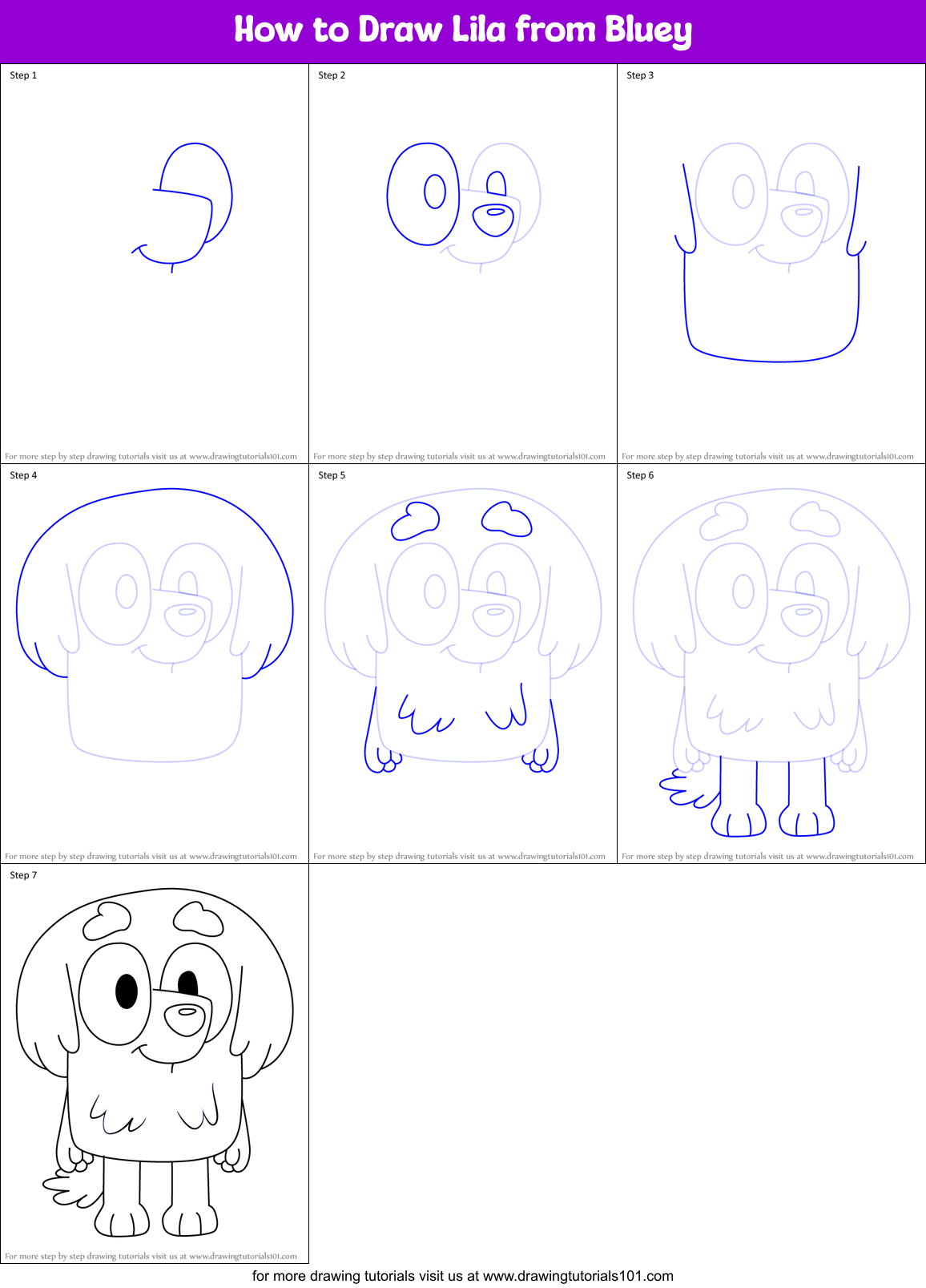 How to Draw Lila from Bluey Printable Step by Step