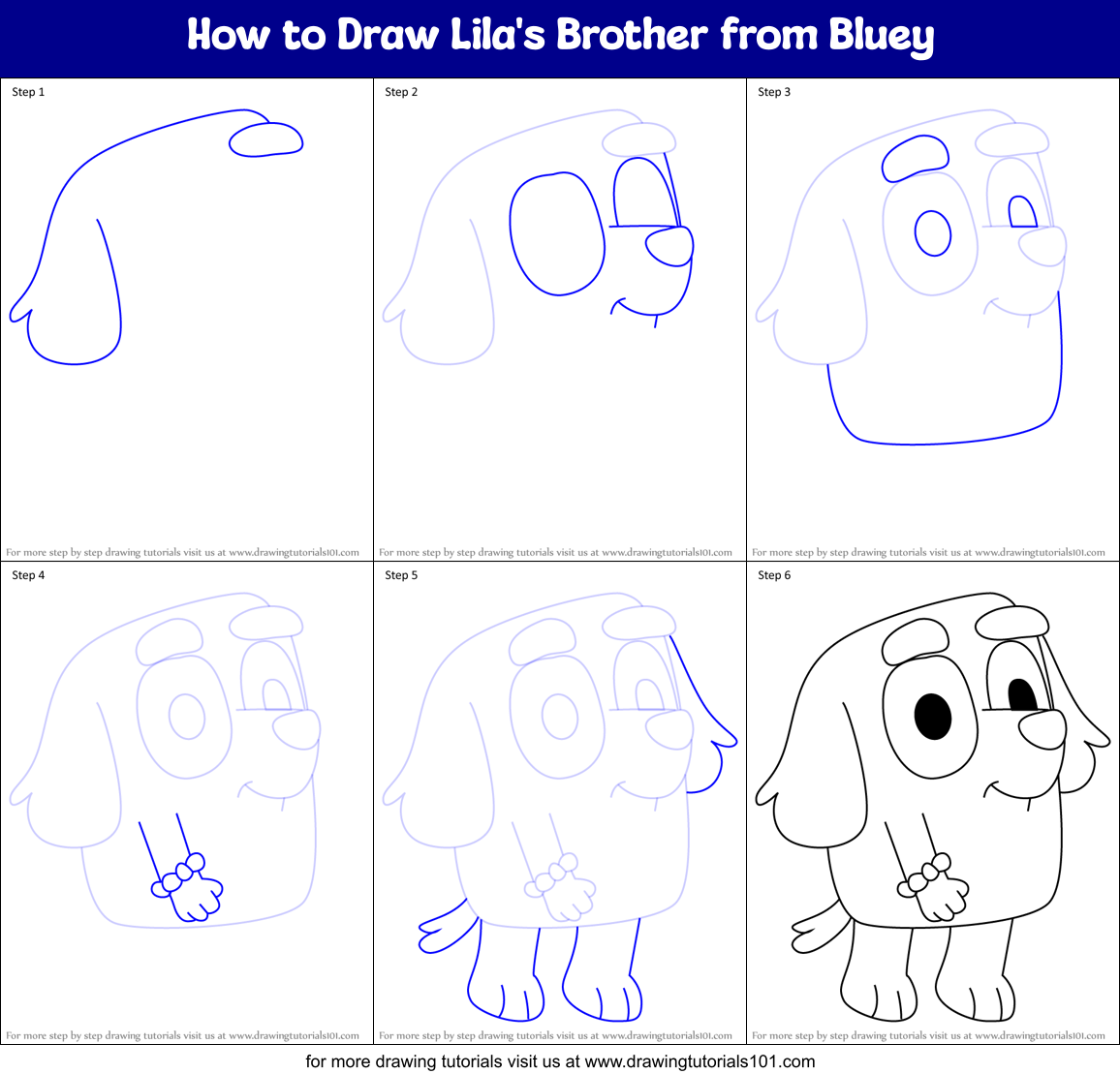 How to Draw Lila's Brother from Bluey Printable Step by Step