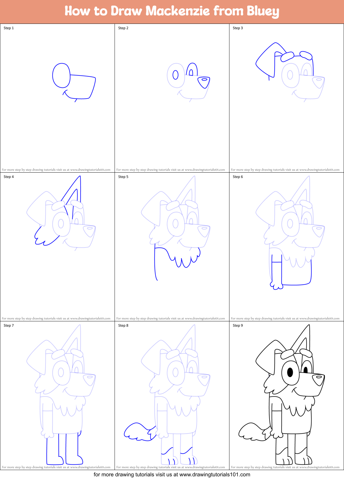 How to Draw Mackenzie from Bluey Printable Step by Step