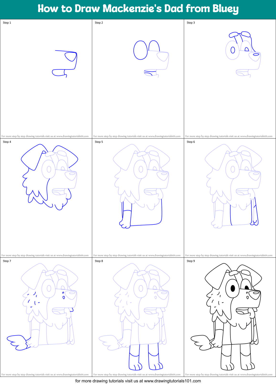 How to Draw Mackenzie's Dad from Bluey Printable Step by Step