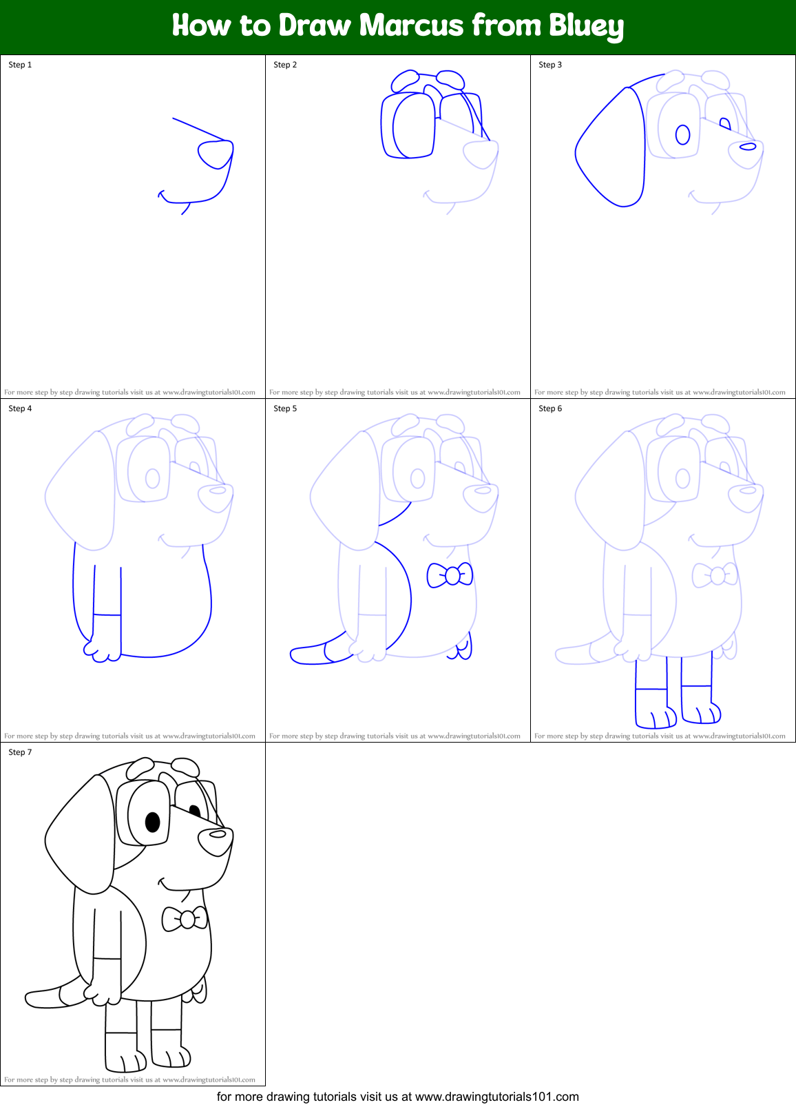 How to Draw Marcus from Bluey Printable Step by Step