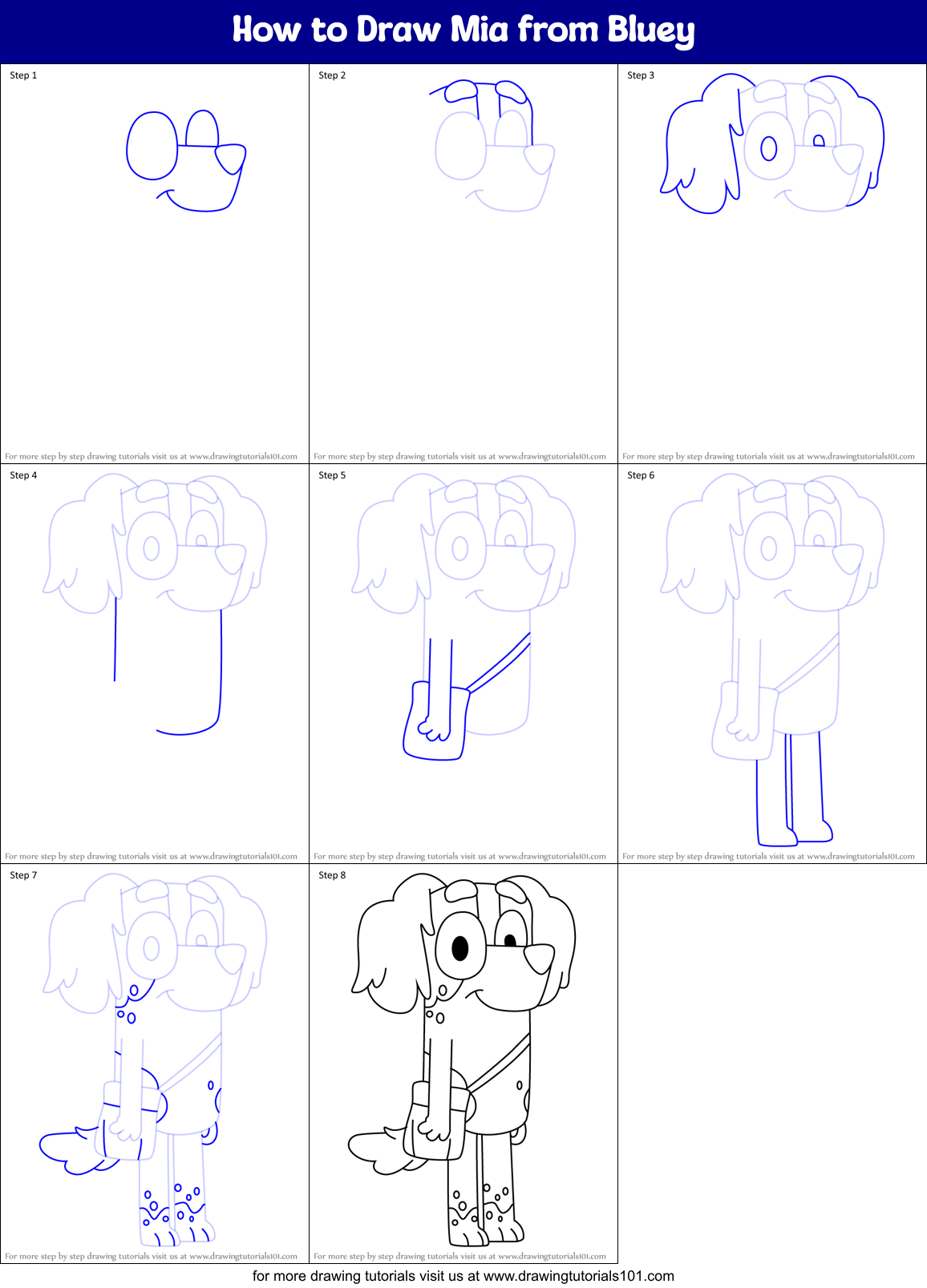 How to Draw Mia from Bluey Printable Step by Step
