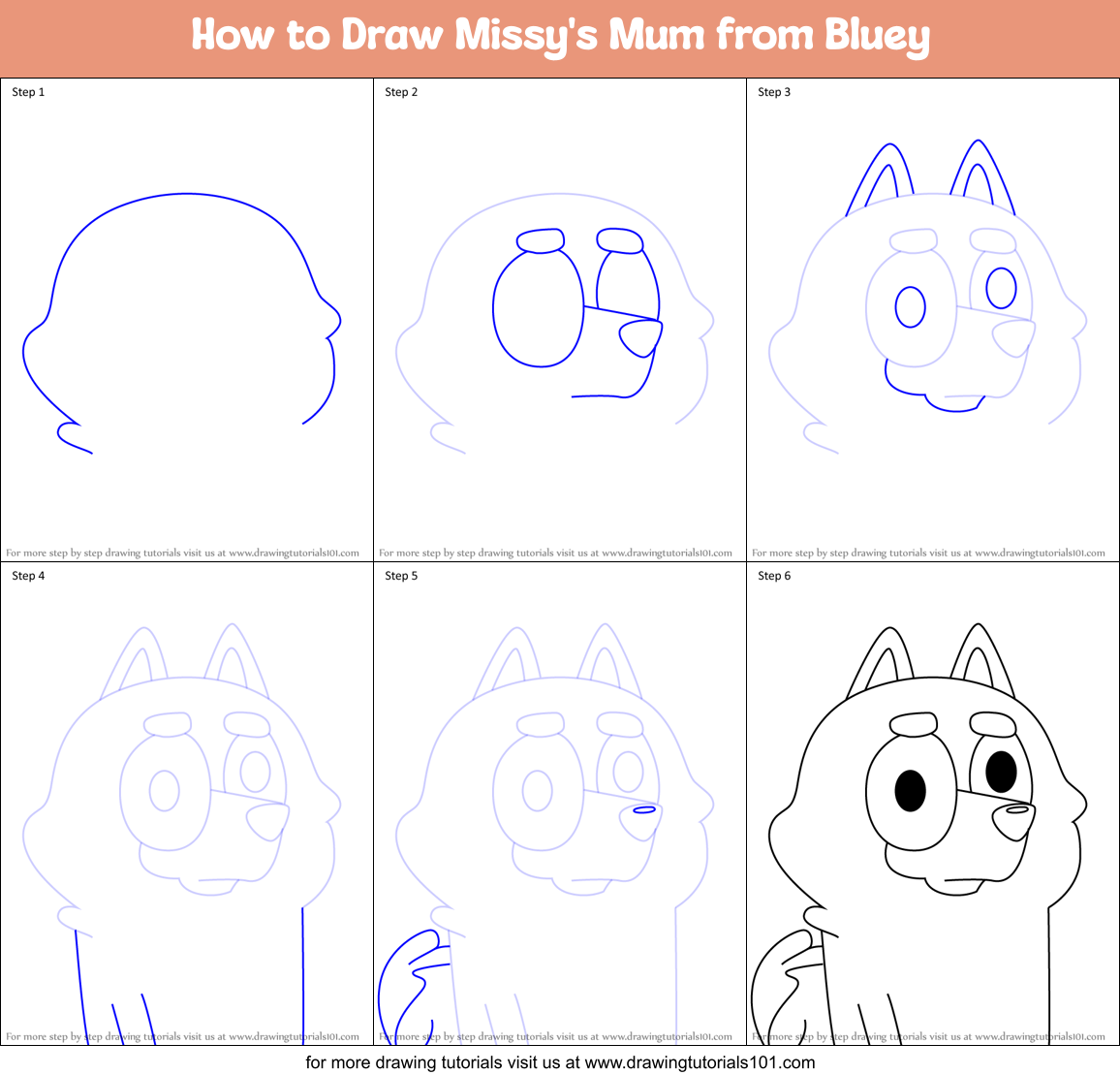 How to Draw Missy's Mum from Bluey Printable Step by Step