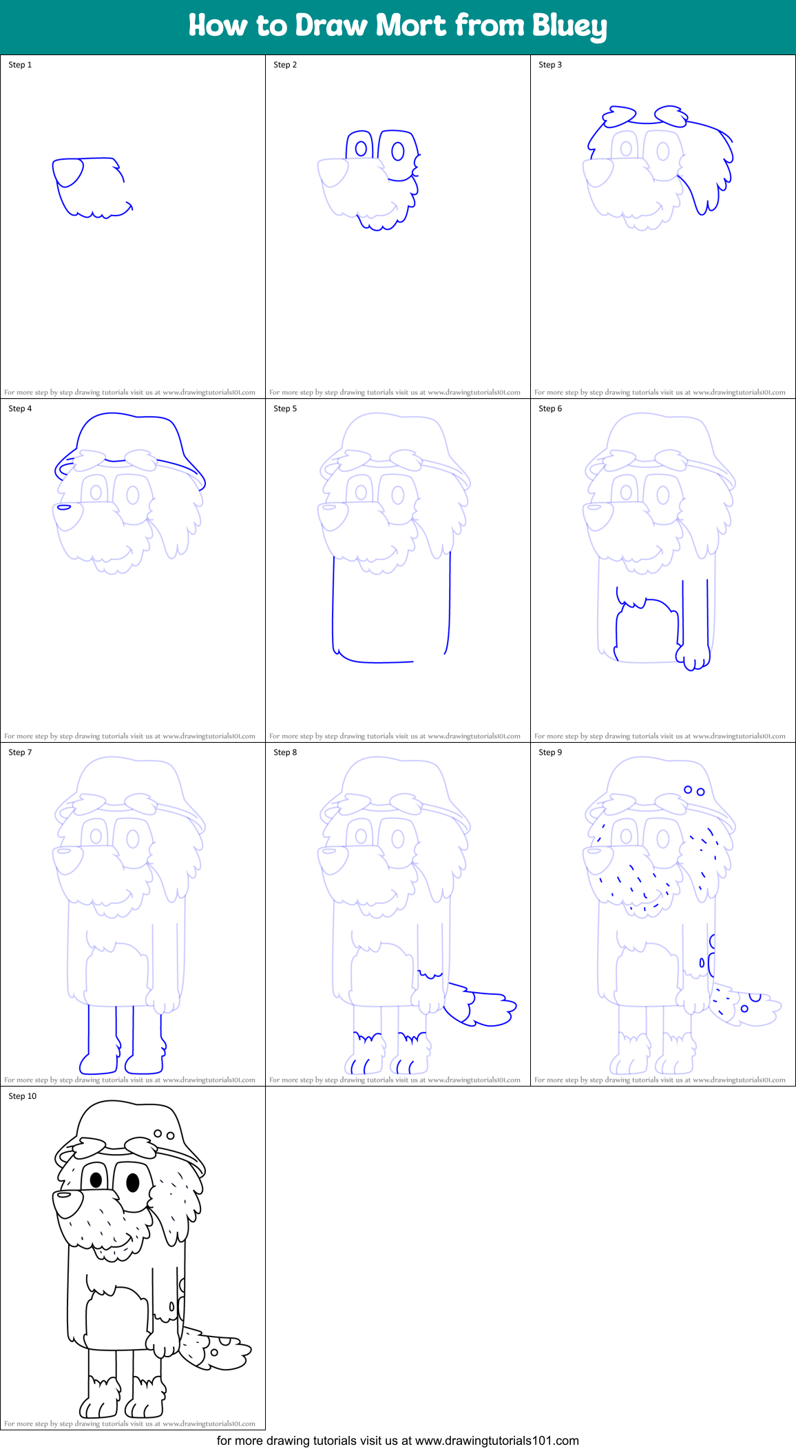 How to Draw Mort from Bluey Printable Step by Step
