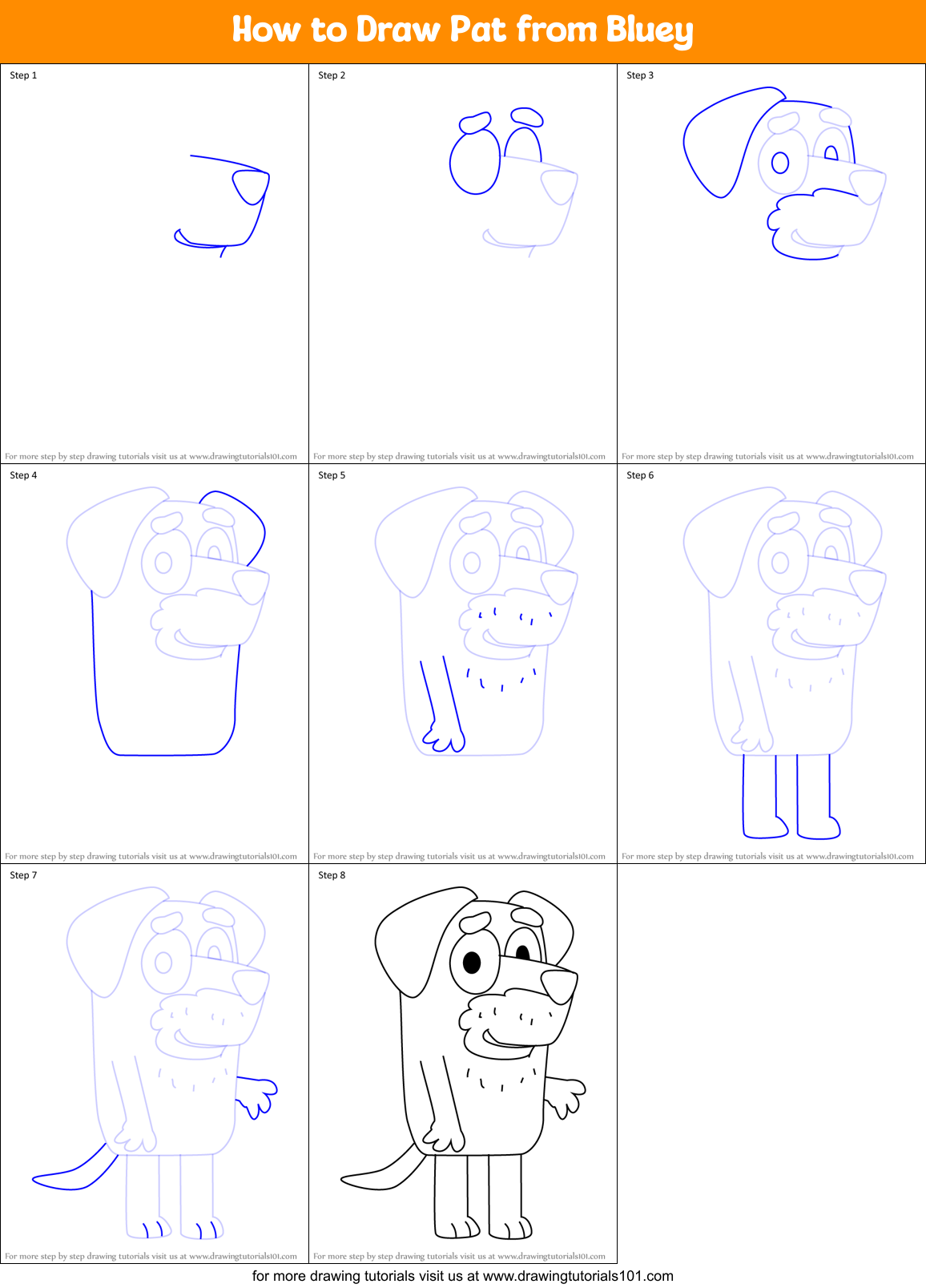 How to Draw Pat from Bluey Printable Step by Step
