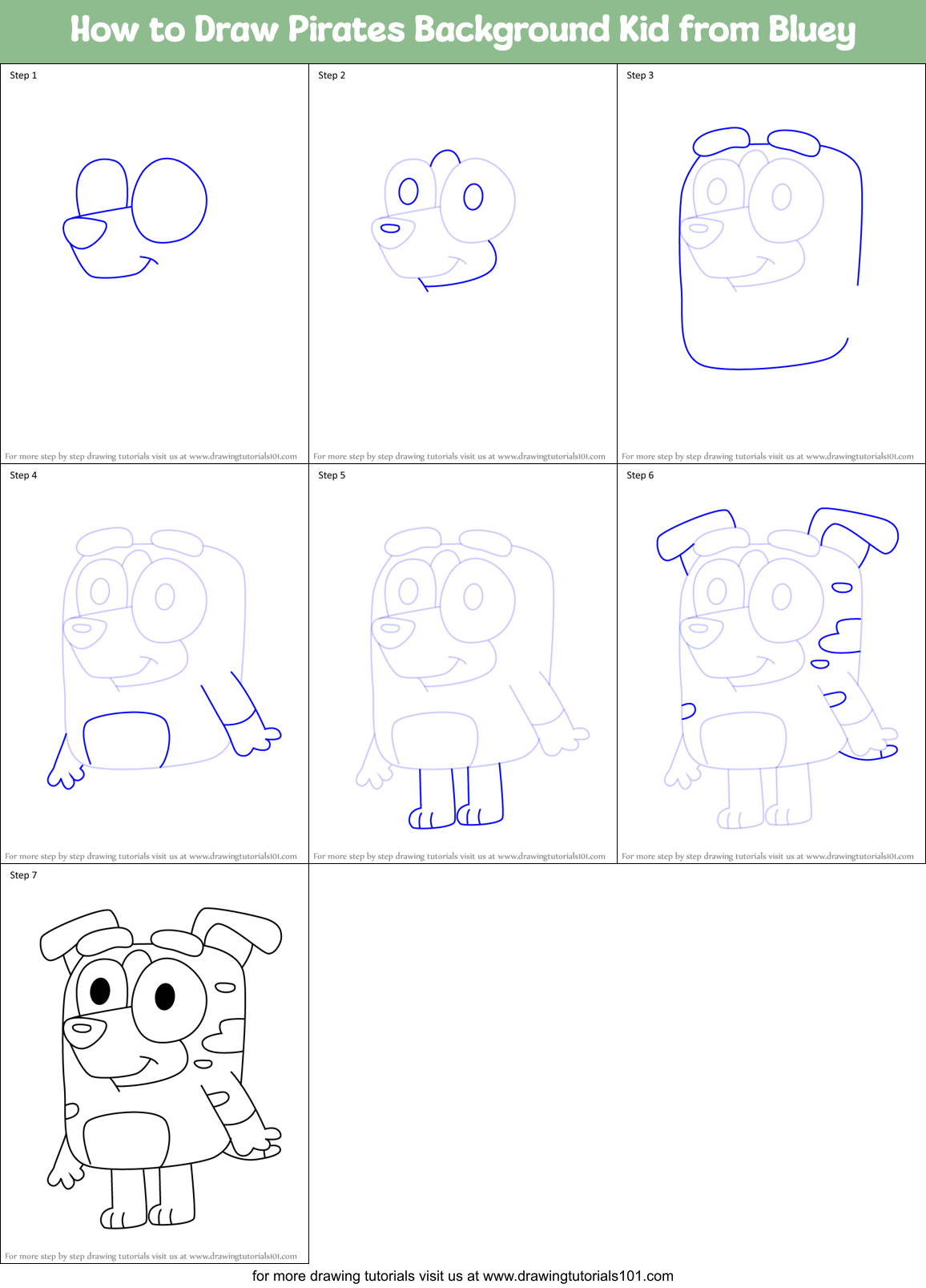 How to Draw Pirates Background Kid from Bluey Printable Step by Step