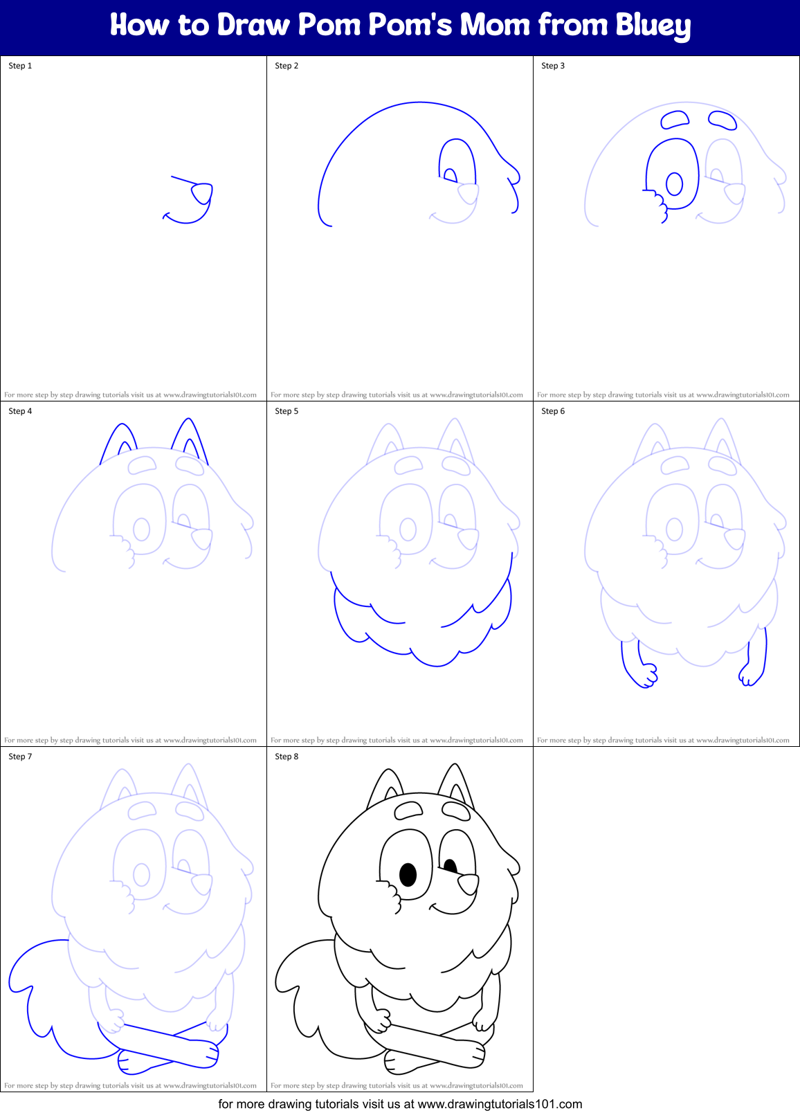 How to Draw Pom Pom's Mom from Bluey Printable Step by Step
