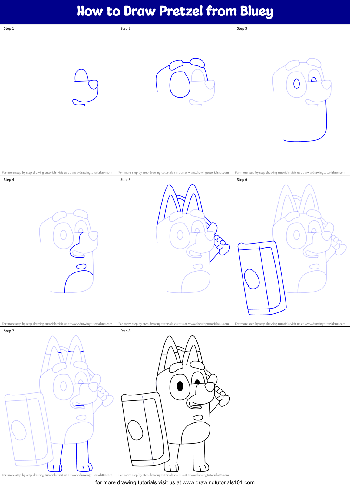 How to Draw Pretzel from Bluey Printable Step by Step