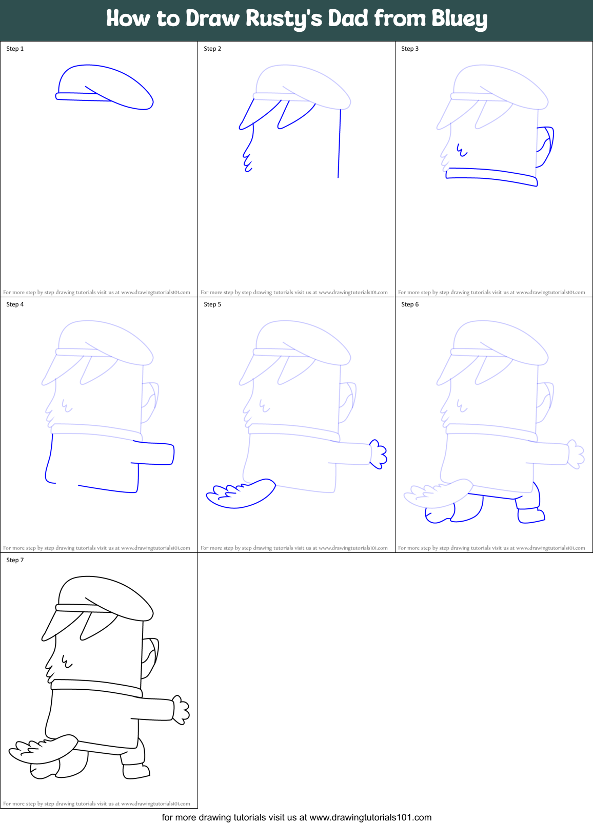 How to Draw Rusty's Dad from Bluey Printable Step by Step
