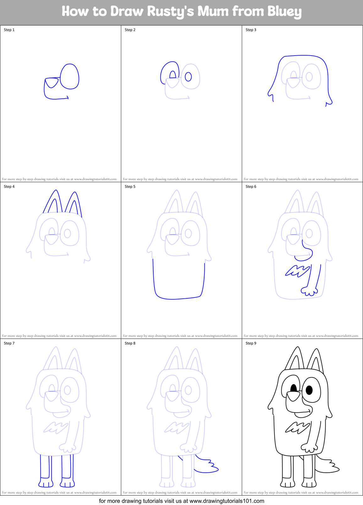 How to Draw Rusty's Mum from Bluey Printable Step by Step