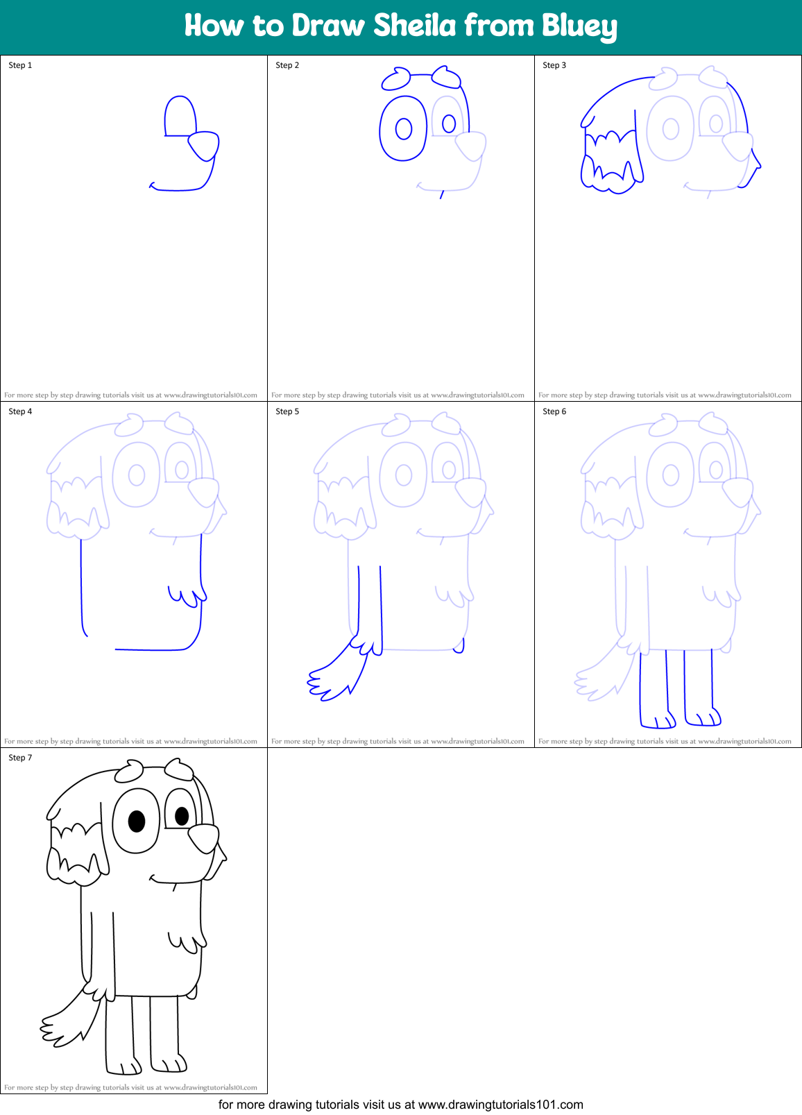 How to Draw Sheila from Bluey Printable Step by Step