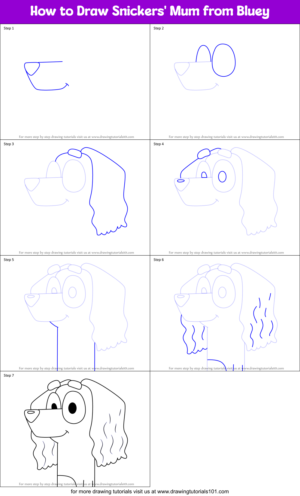 How to Draw Snickers' Mum from Bluey Printable Step by Step
