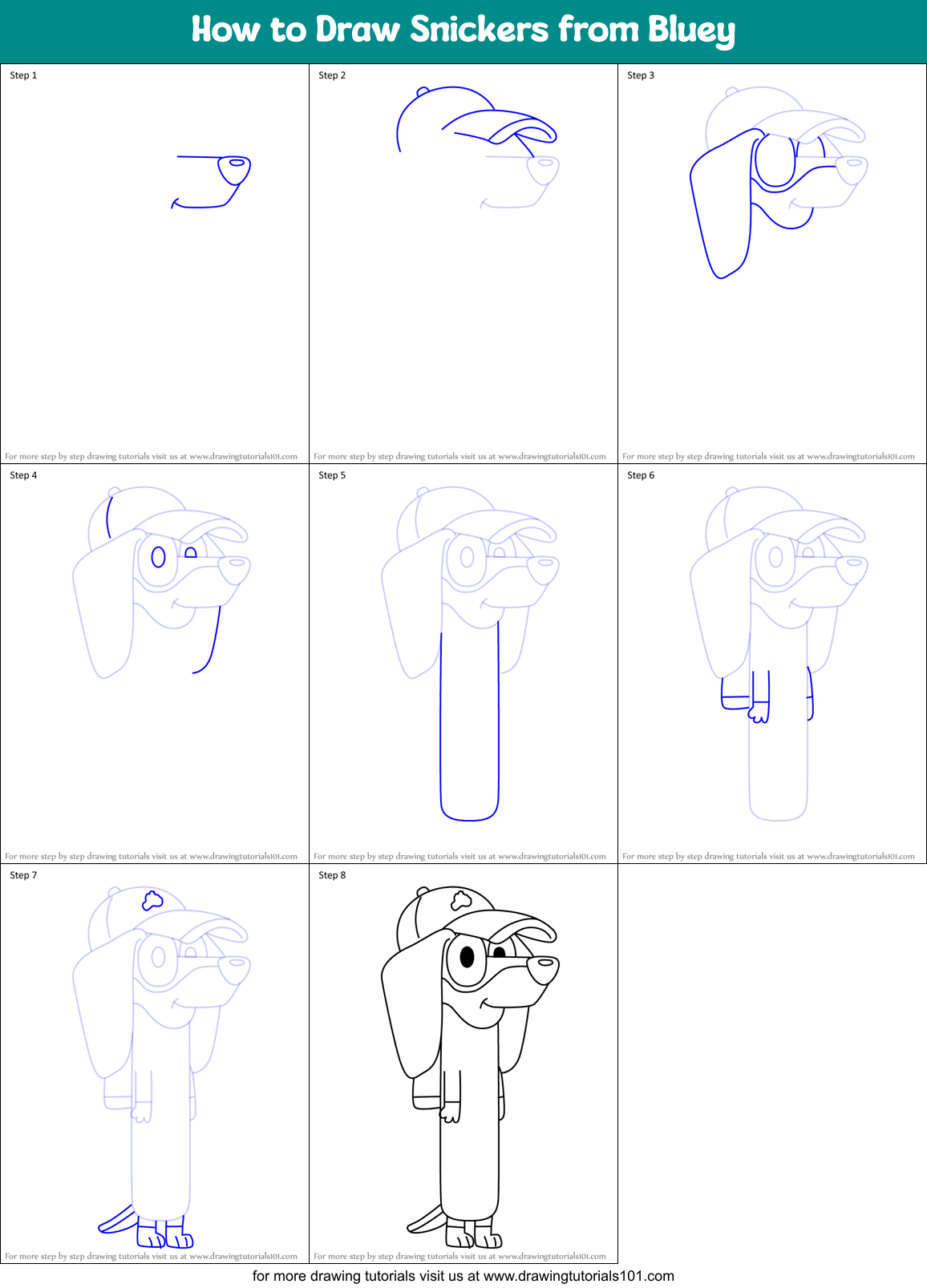 How to Draw Snickers from Bluey Printable Step by Step