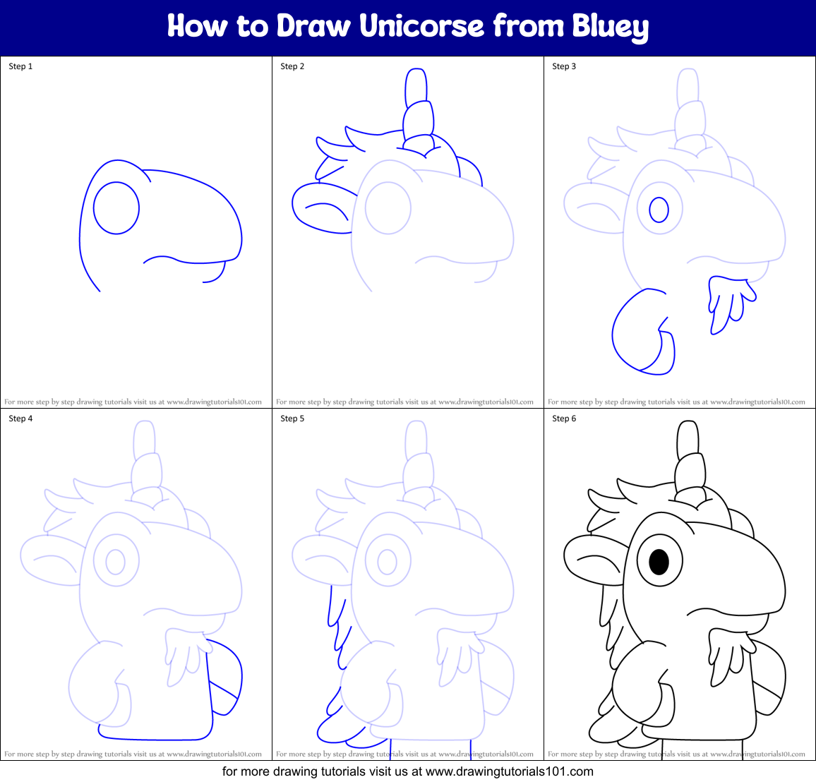 How to Draw Unicorse from Bluey Printable Step by Step