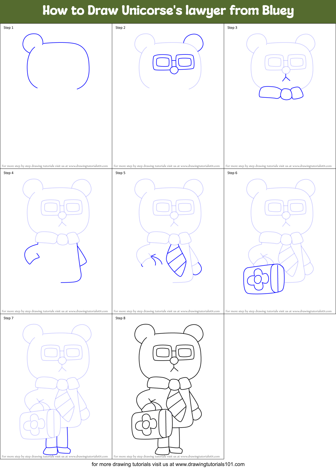 How to Draw Unicorse's lawyer from Bluey Printable Step by Step
