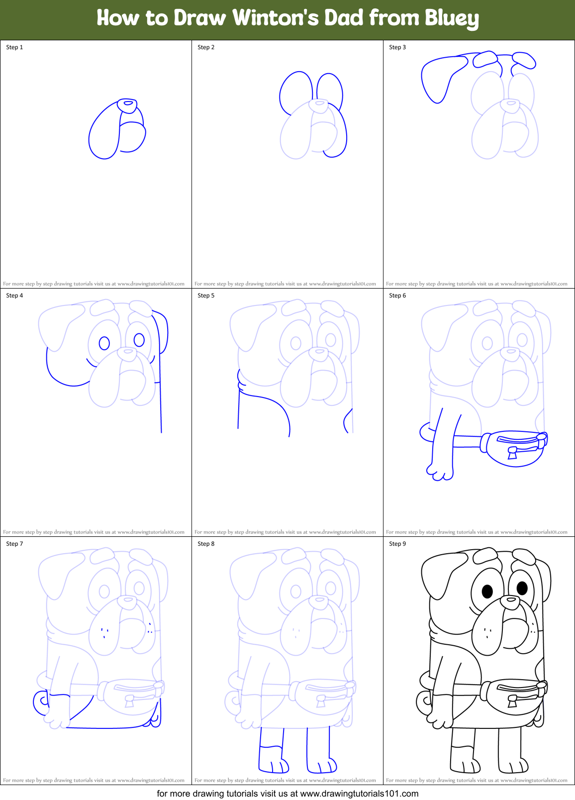 How to Draw Winton's Dad from Bluey Printable Step by Step