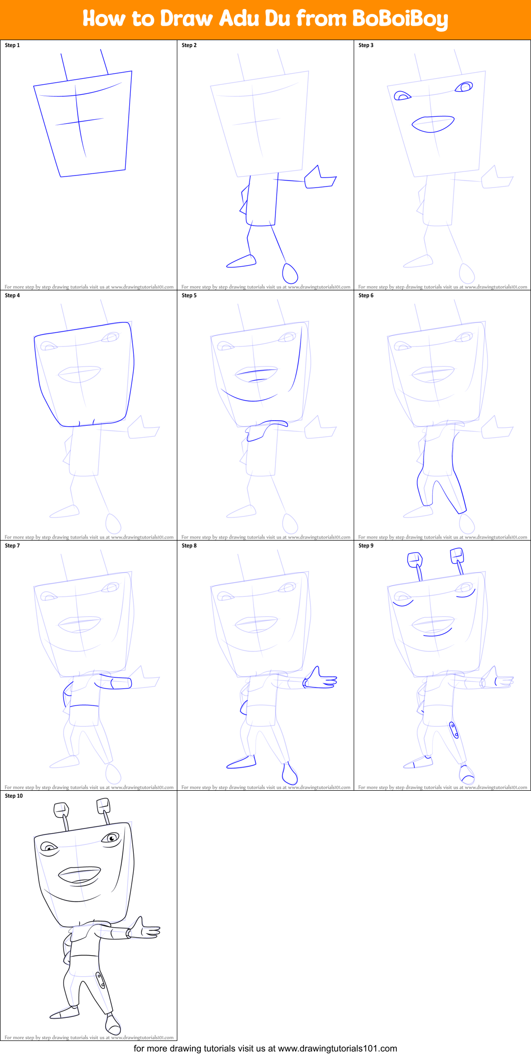 How to Draw Adu Du from BoBoiBoy Printable Step by Step