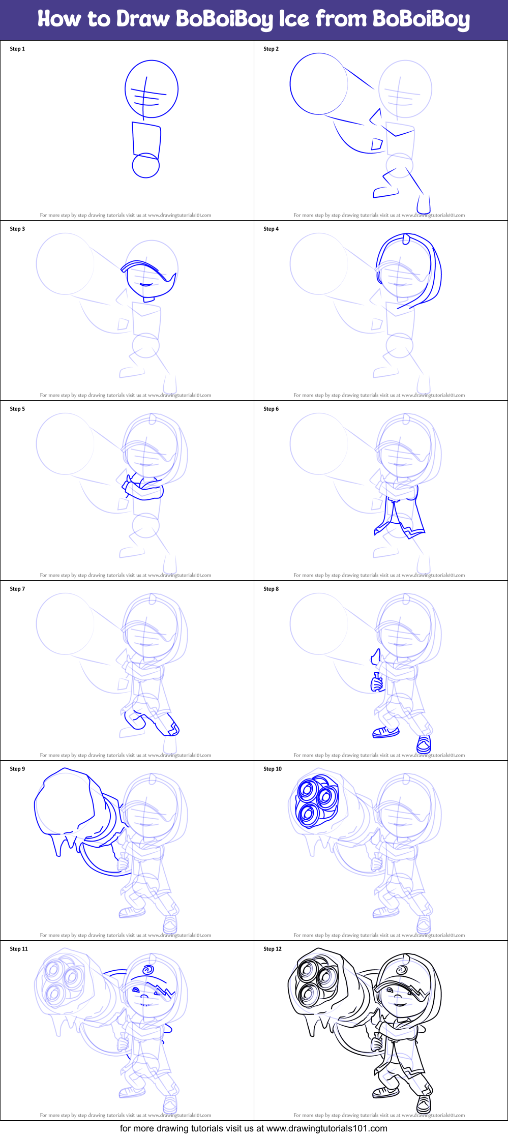 How to Draw BoBoiBoy Ice from BoBoiBoy Printable Step by Step