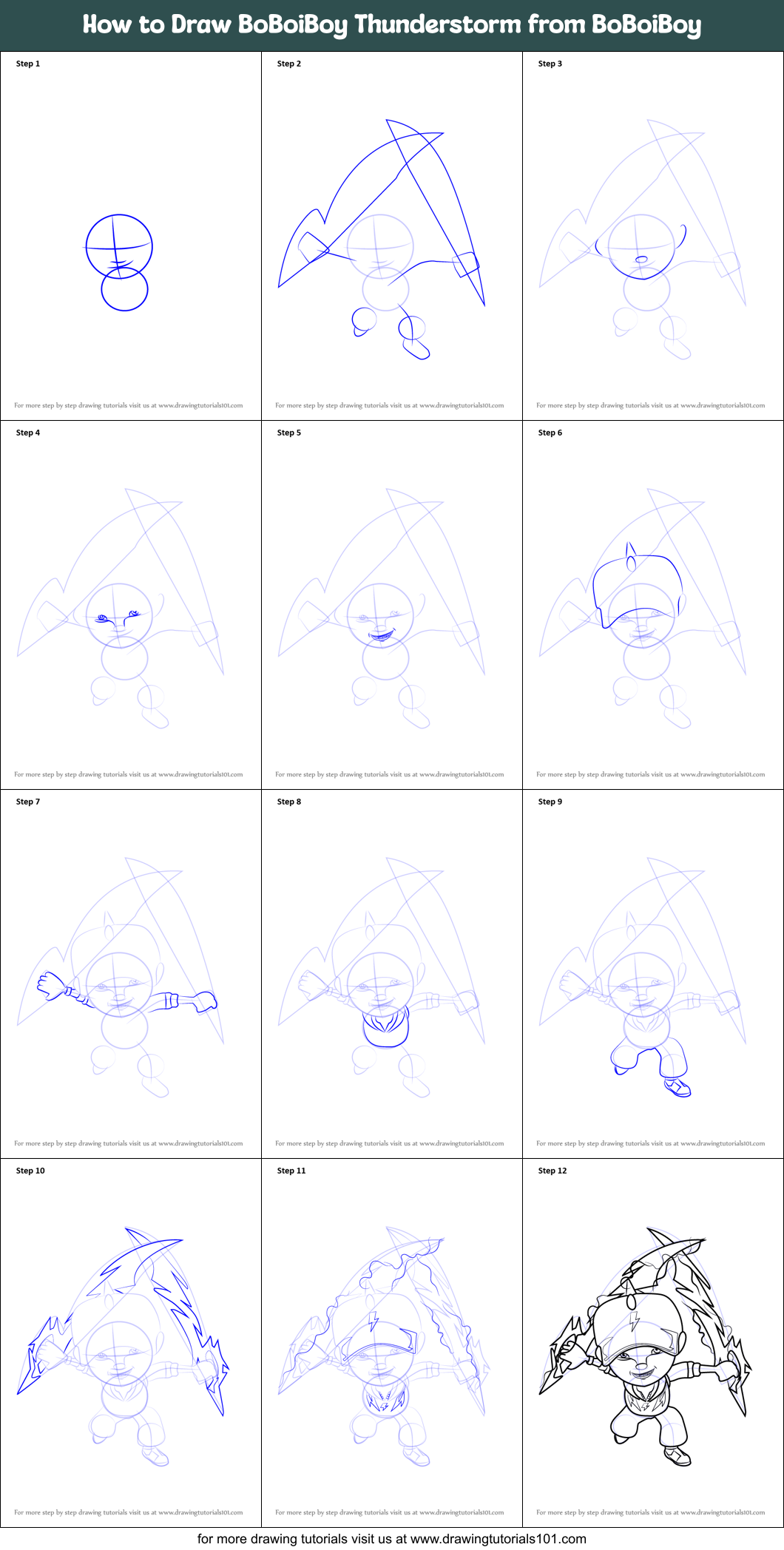 How to Draw BoBoiBoy Thunderstorm from BoBoiBoy Printable Step by Step