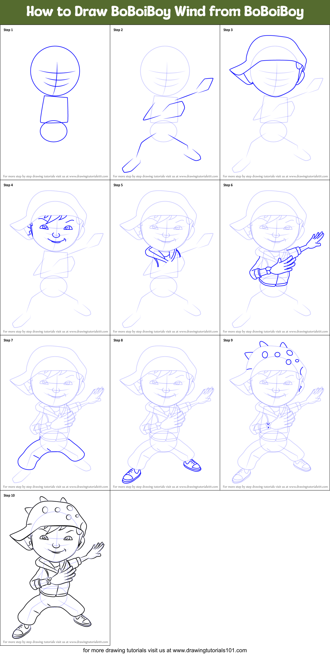 How to Draw BoBoiBoy Wind from BoBoiBoy Printable Step by Step