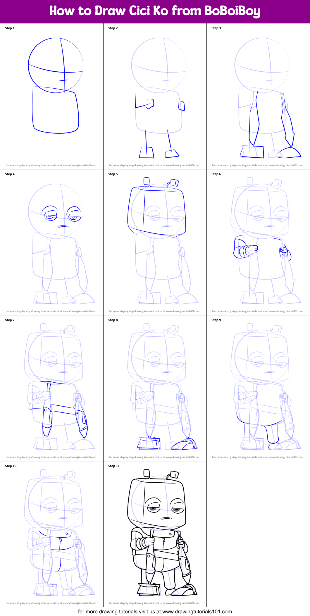 How to Draw Cici Ko from BoBoiBoy Printable Step by Step