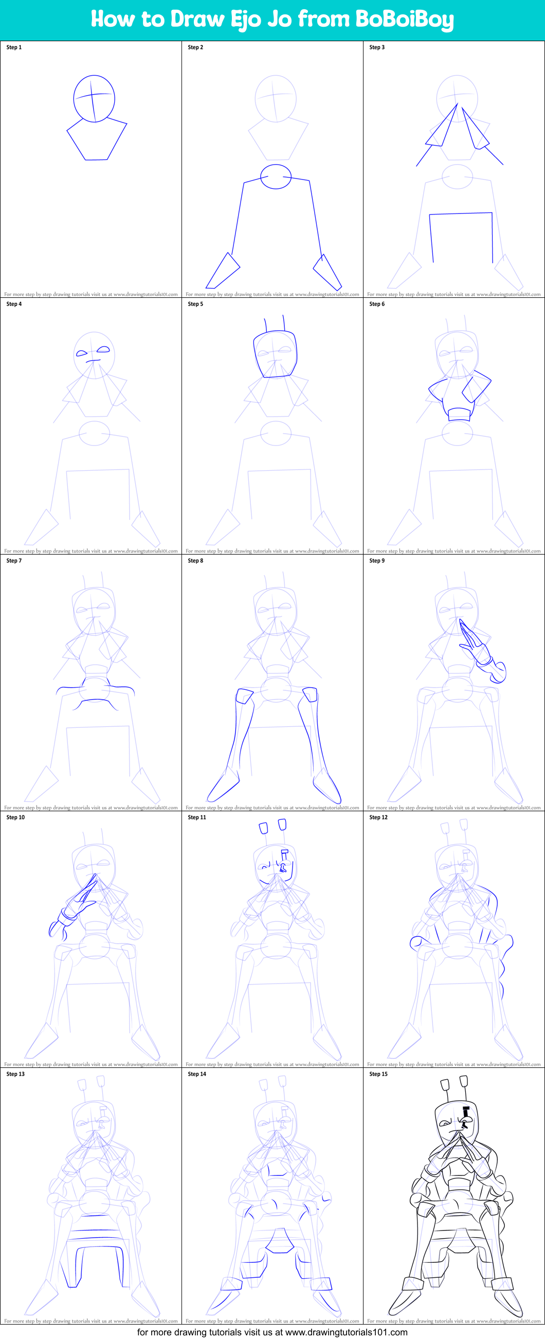 How to Draw Ejo Jo from BoBoiBoy Printable Step by Step