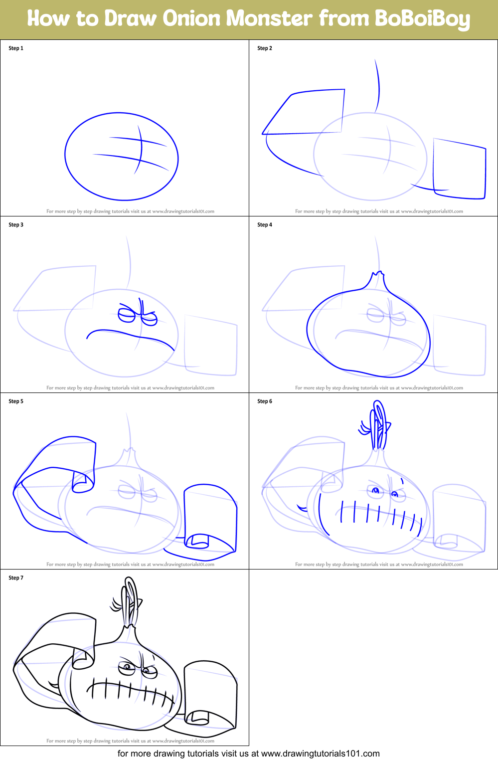 How to Draw Onion Monster from BoBoiBoy Printable Step by Step