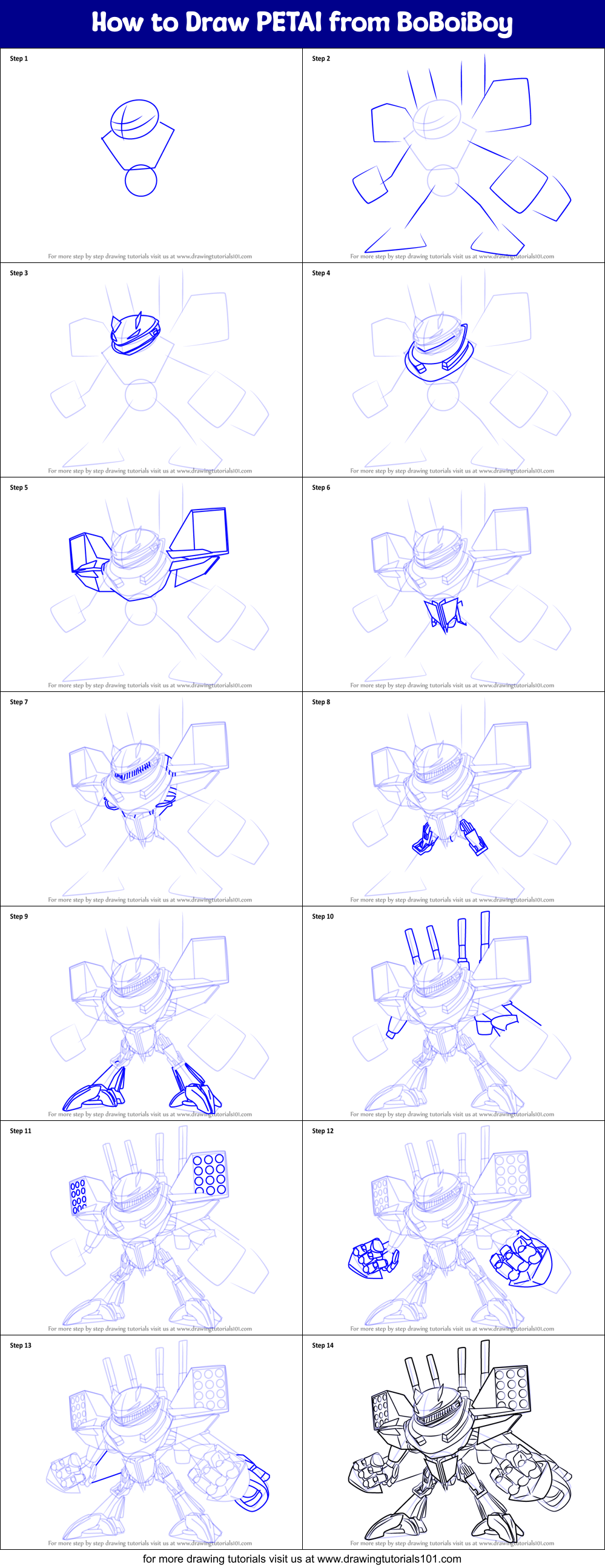 How to Draw PETAI from BoBoiBoy Printable Step by Step