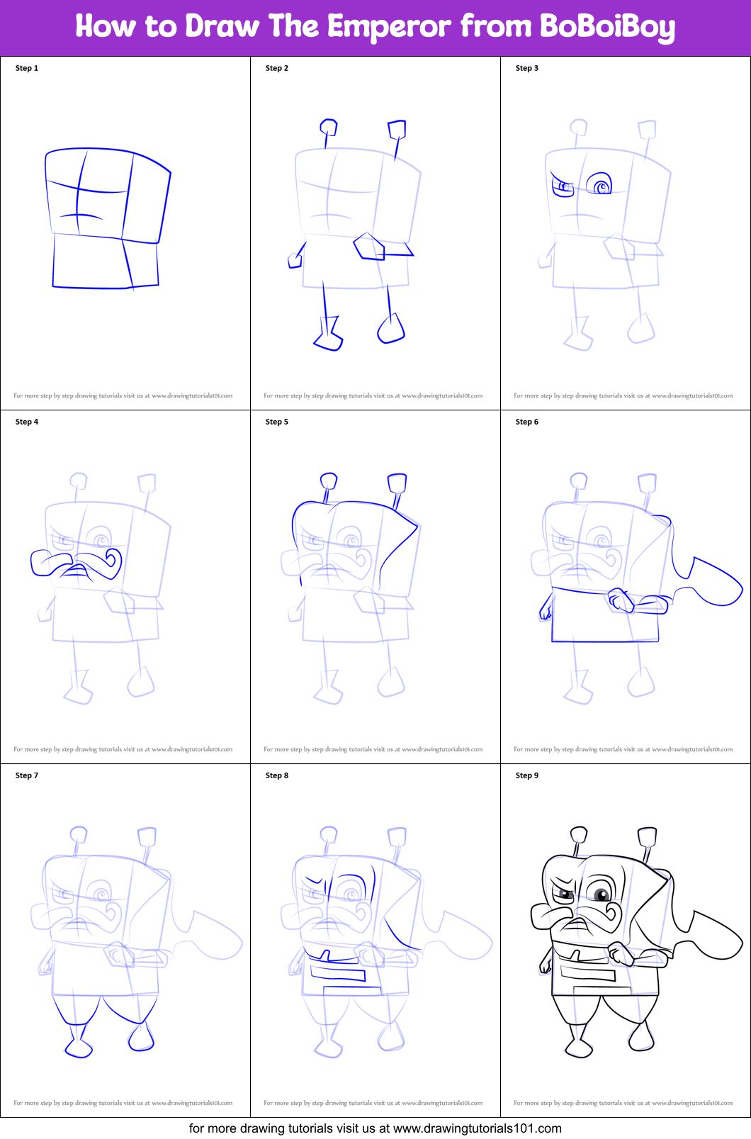 How to Draw The Emperor from BoBoiBoy Printable Step by Step