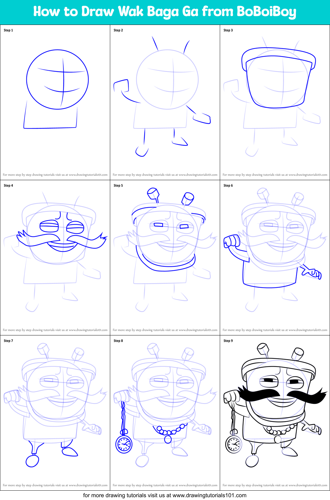 How to Draw Wak Baga Ga from BoBoiBoy Printable Step by Step