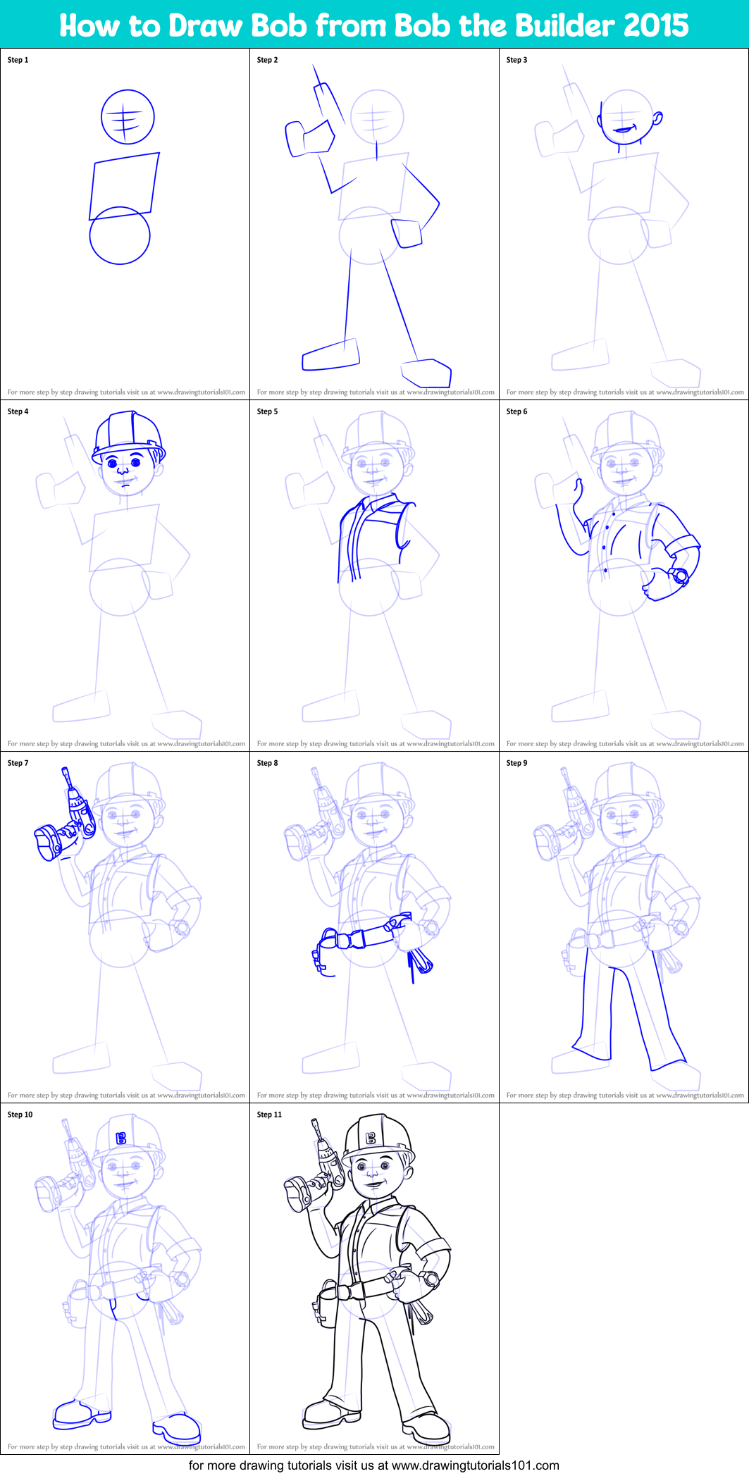 How to Draw Bob from Bob the Builder 2015 Printable Step by Step