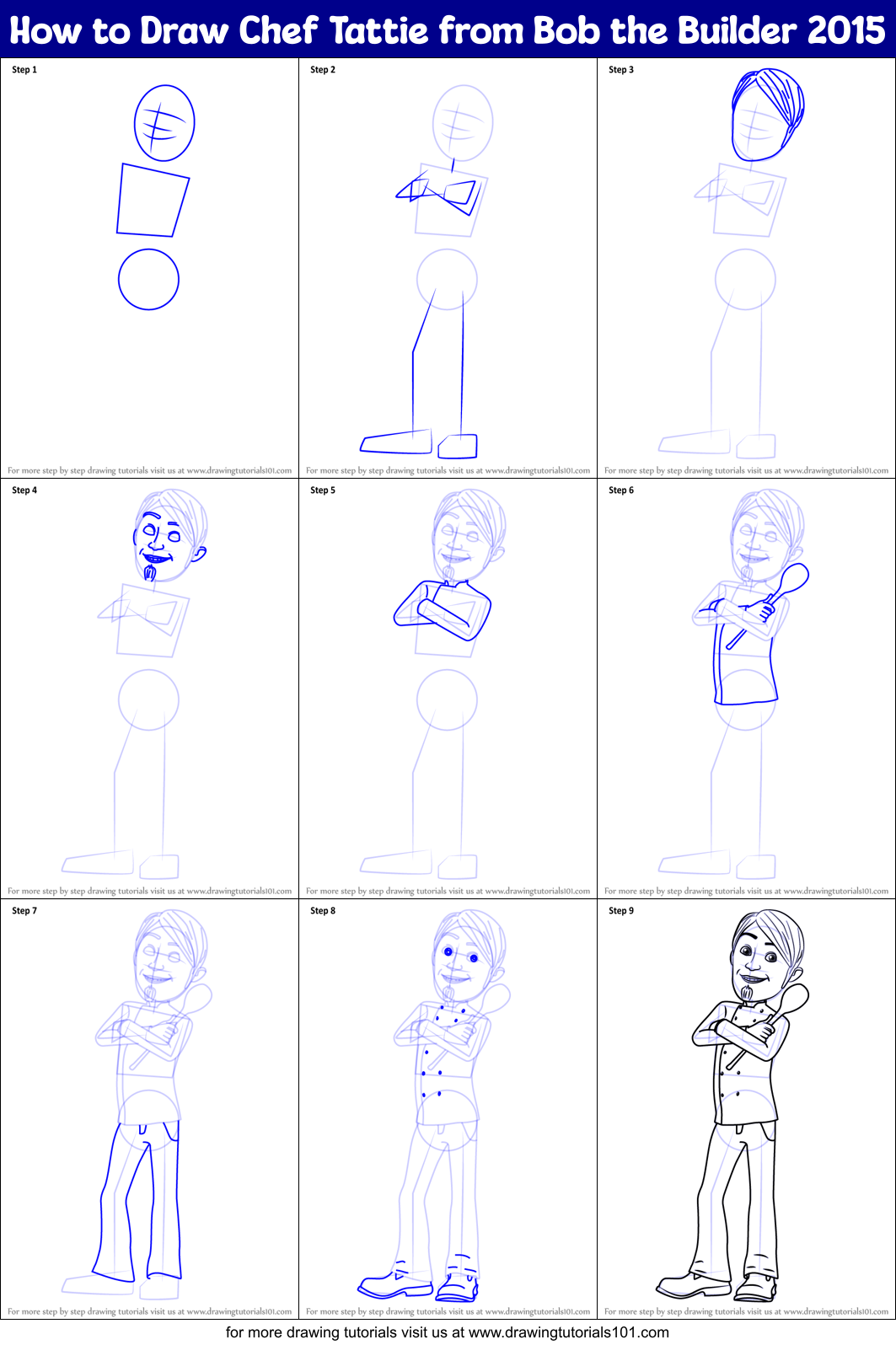 How to Draw Chef Tattie from Bob the Builder 2015 Printable Step by Step