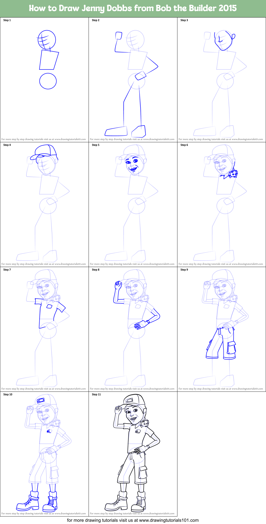 How to Draw Jenny Dobbs from Bob the Builder 2015 Printable Step by Step