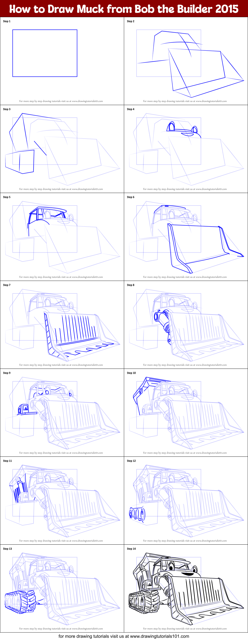How to Draw Muck from Bob the Builder 2015 Printable Step by Step