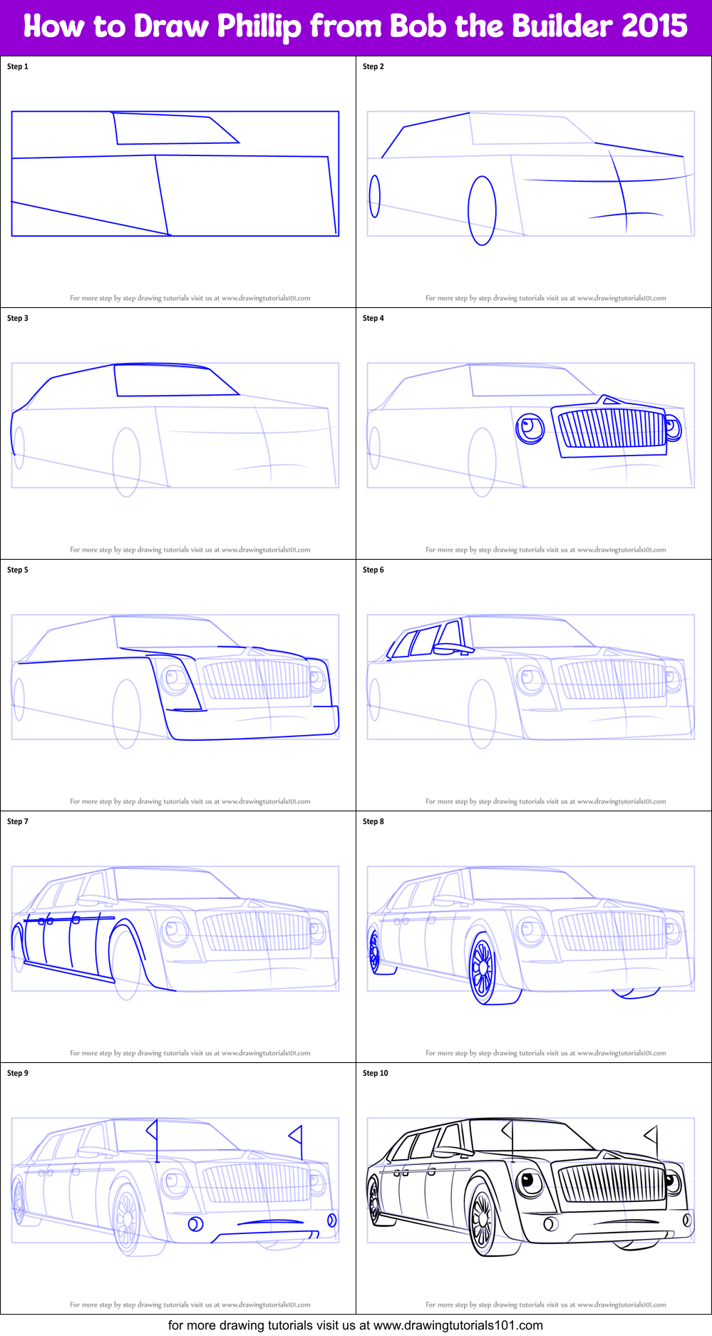 How to Draw Phillip from Bob the Builder 2015 Printable Step by Step
