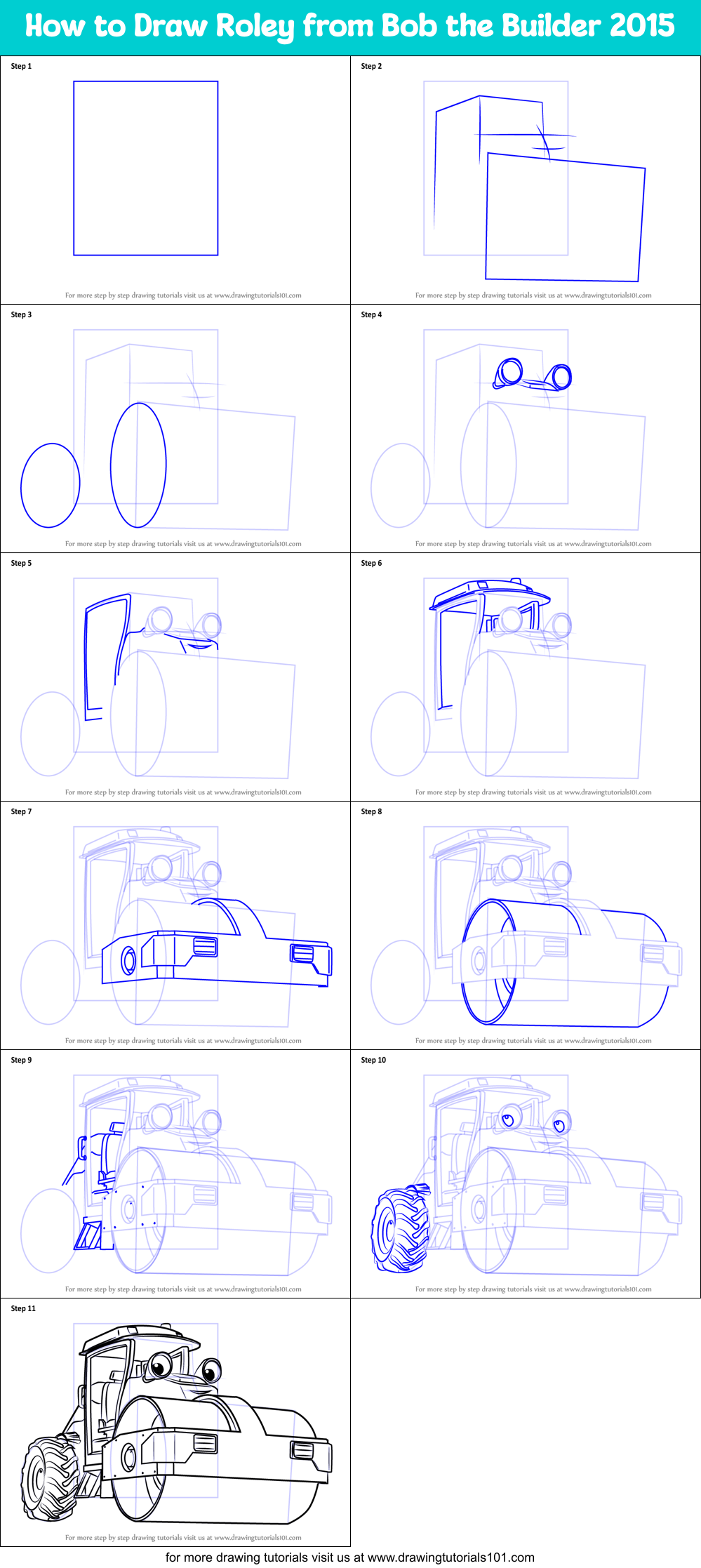 How to Draw Roley from Bob the Builder 2015 Printable Step by Step